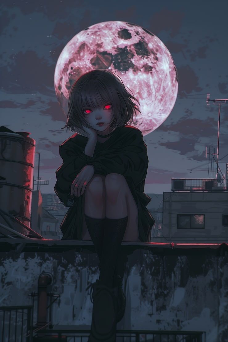 740x1110 Anime girl dark Image