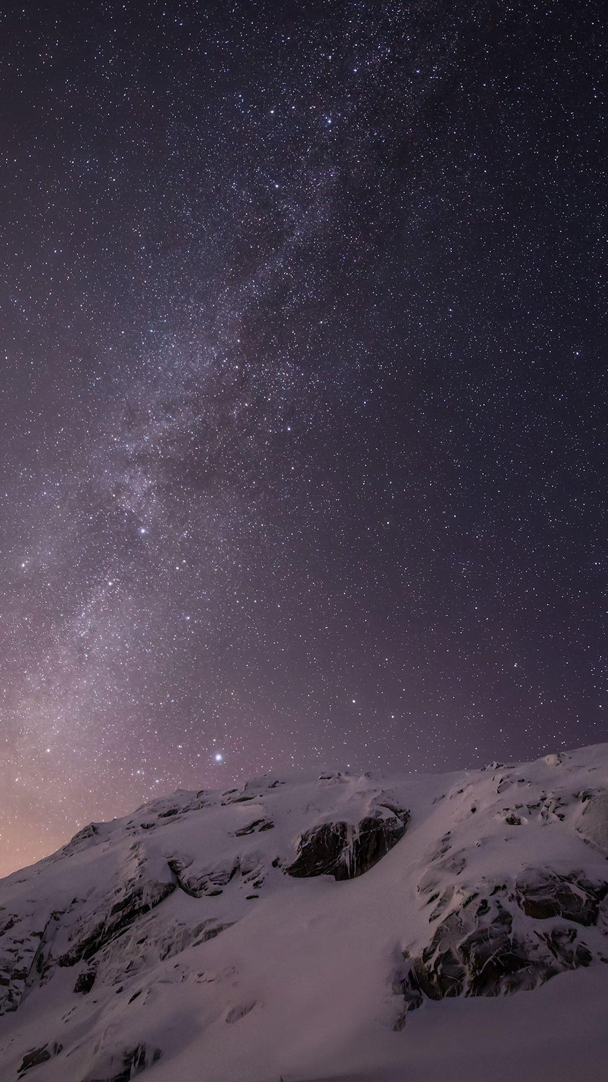 1242x2208 Starry Night Snow Mountain Stars Sky Smartphone Wallpaper