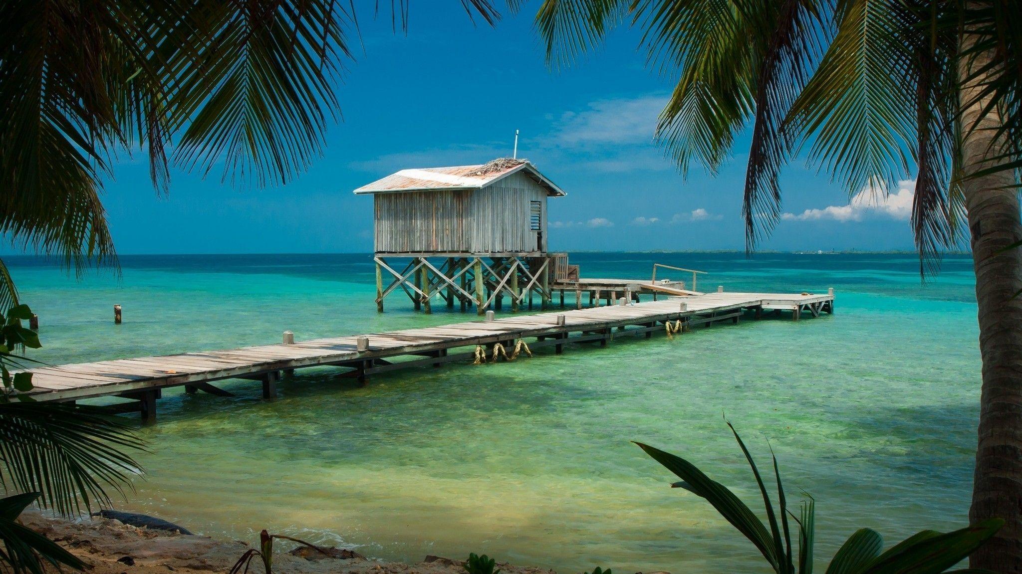 2048x1151 nature, Landscape, Beach, Tropical, Sea, Palm Trees, Dock, Wooden