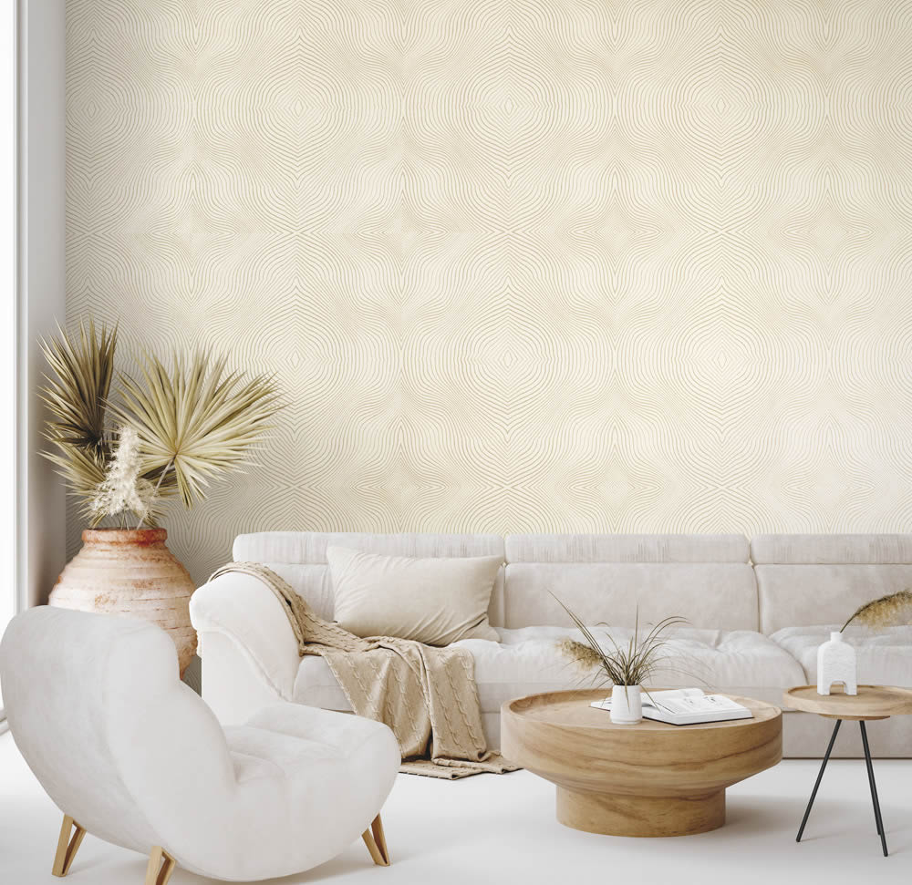 1000x971 Wavy Lines Beige Non Woven Wallpaper Slow Living Hohenberger 30033 HTM