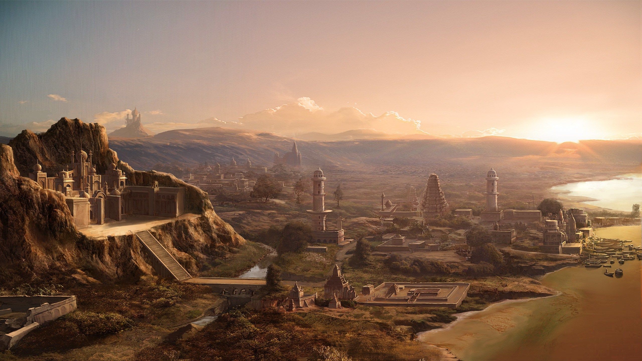 2560x1440 Wallpaper mountains, the city, the Sumerians, Ancient for mobile and desktop, section пейзажи, resolution 2560x1440