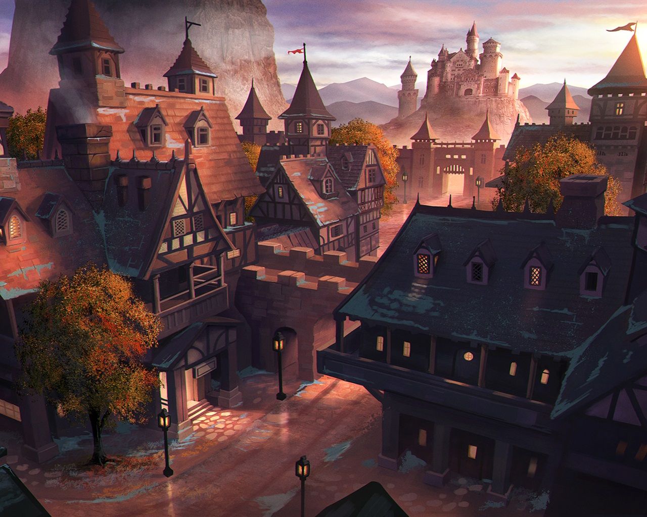 1280x1024 Wallpaper Art painting, Middle Ages, ancient city 1920x1080 Full HD 2K Picture, Image