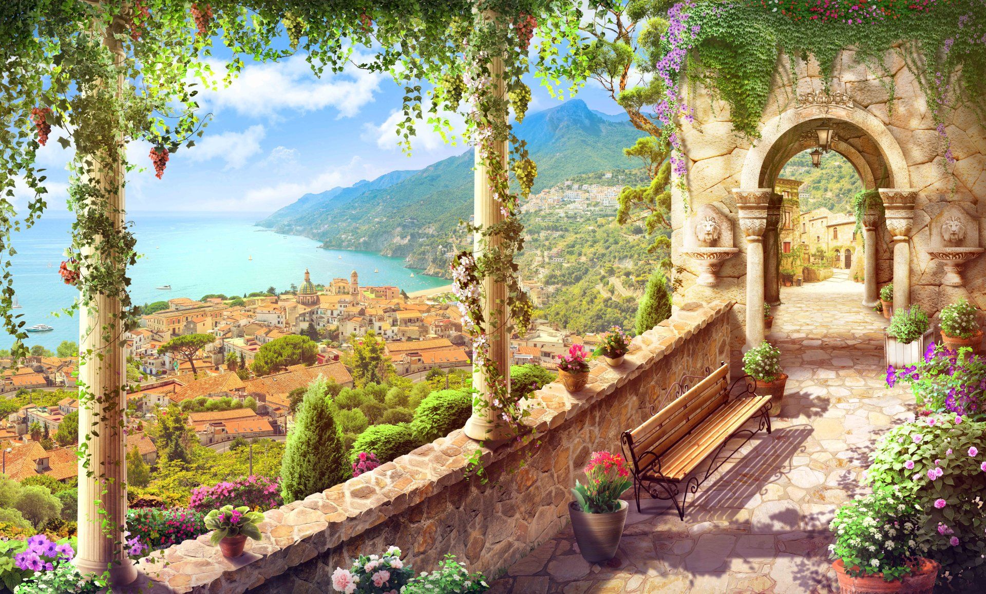 1920x1158 Artistic Coastal Town in Italy Ultra HD Wallpaper**
