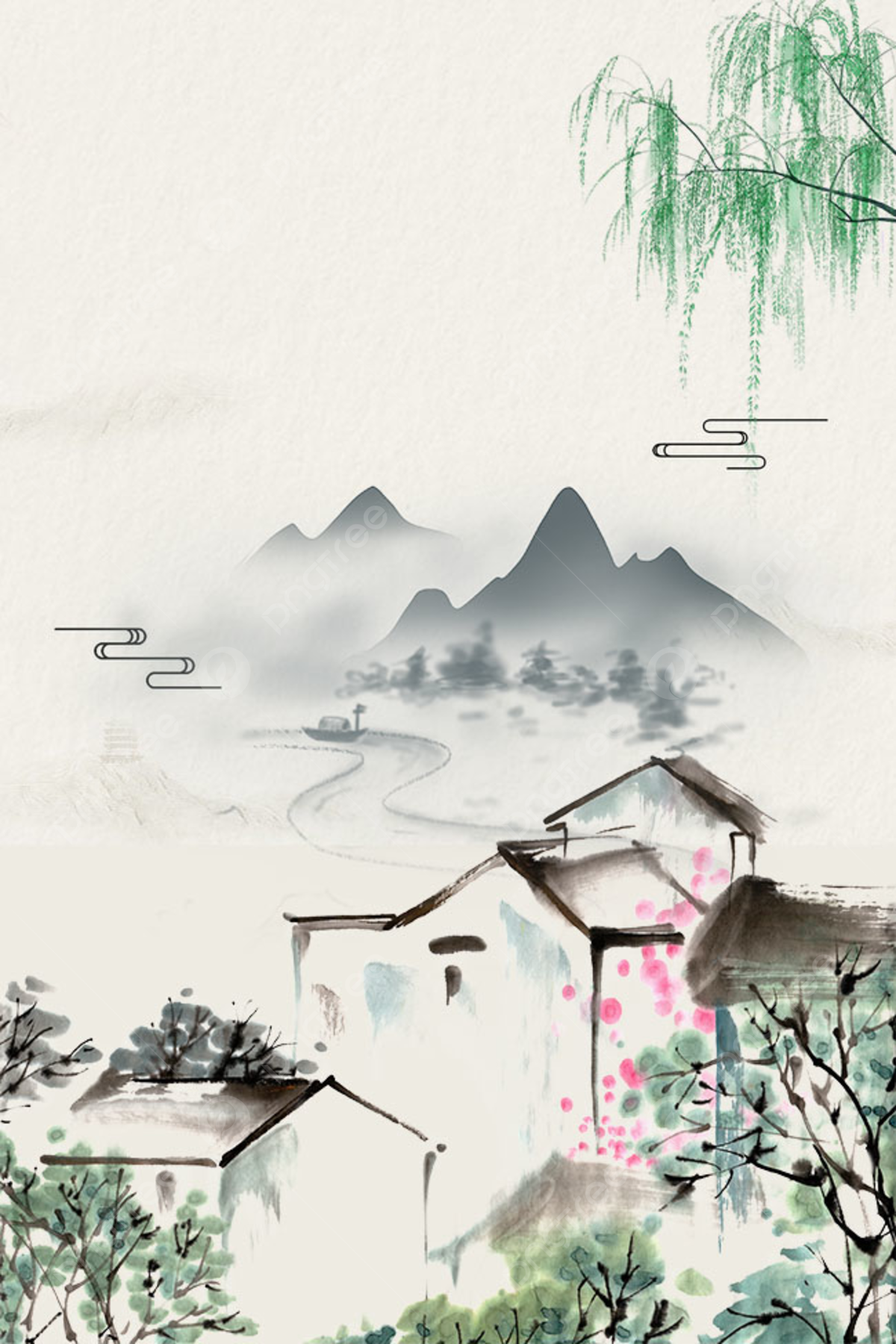 1200x1800 Chinese Style Dream Village Background Picture Wallpaper Image For Free Download