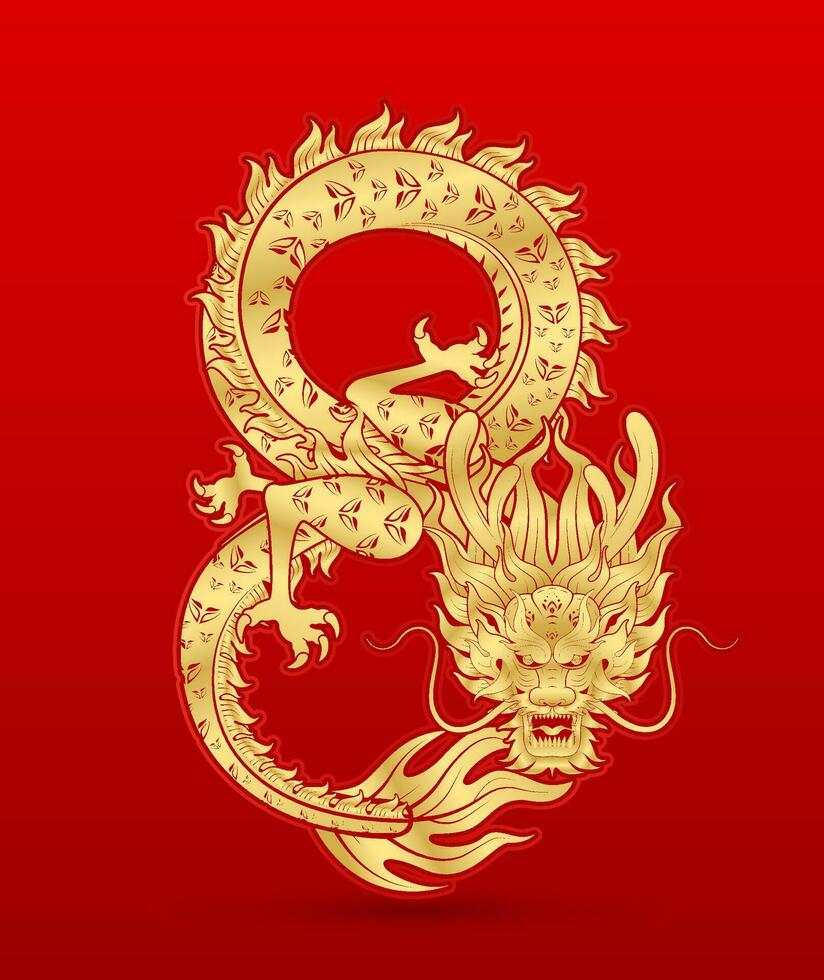 824x980 Traditional chinese Dragon gold zodiac sign number 8 infinity isolated on red background for card design print media or festival. China lunar calendar animal happy new year. Vector Illustration. 29565538 Vector Art