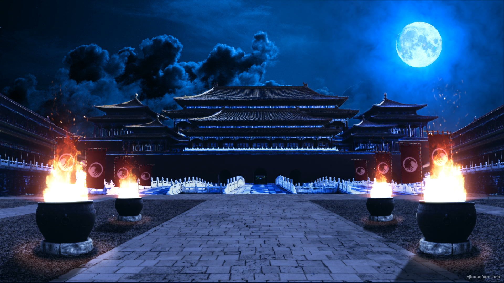 1920x1080 Traditional Chinese temple a night Loop. Download Full HD vj loop