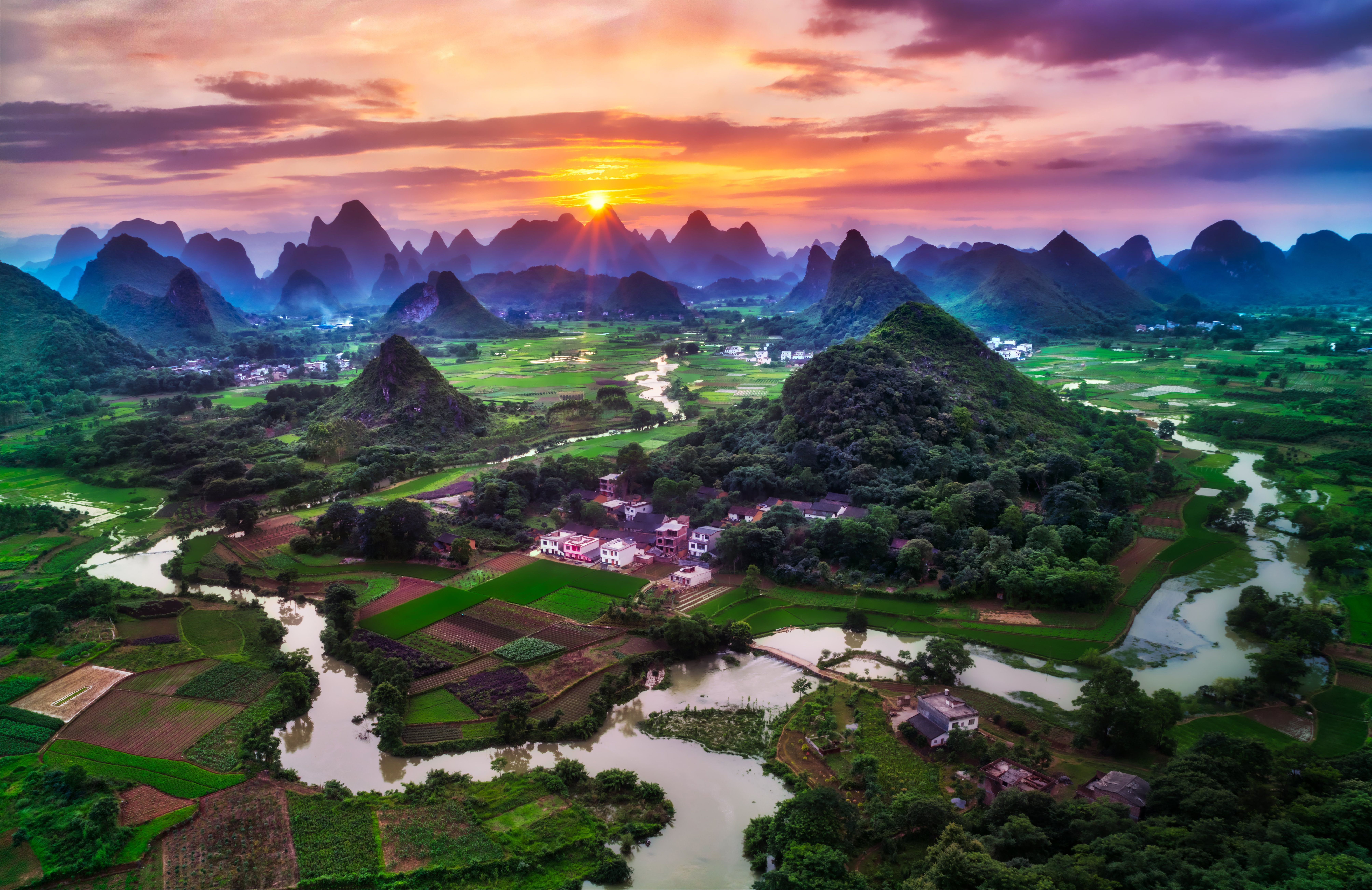 8035x5210 Guilin City Wallpaper 4K, China, Sunset, Beautiful