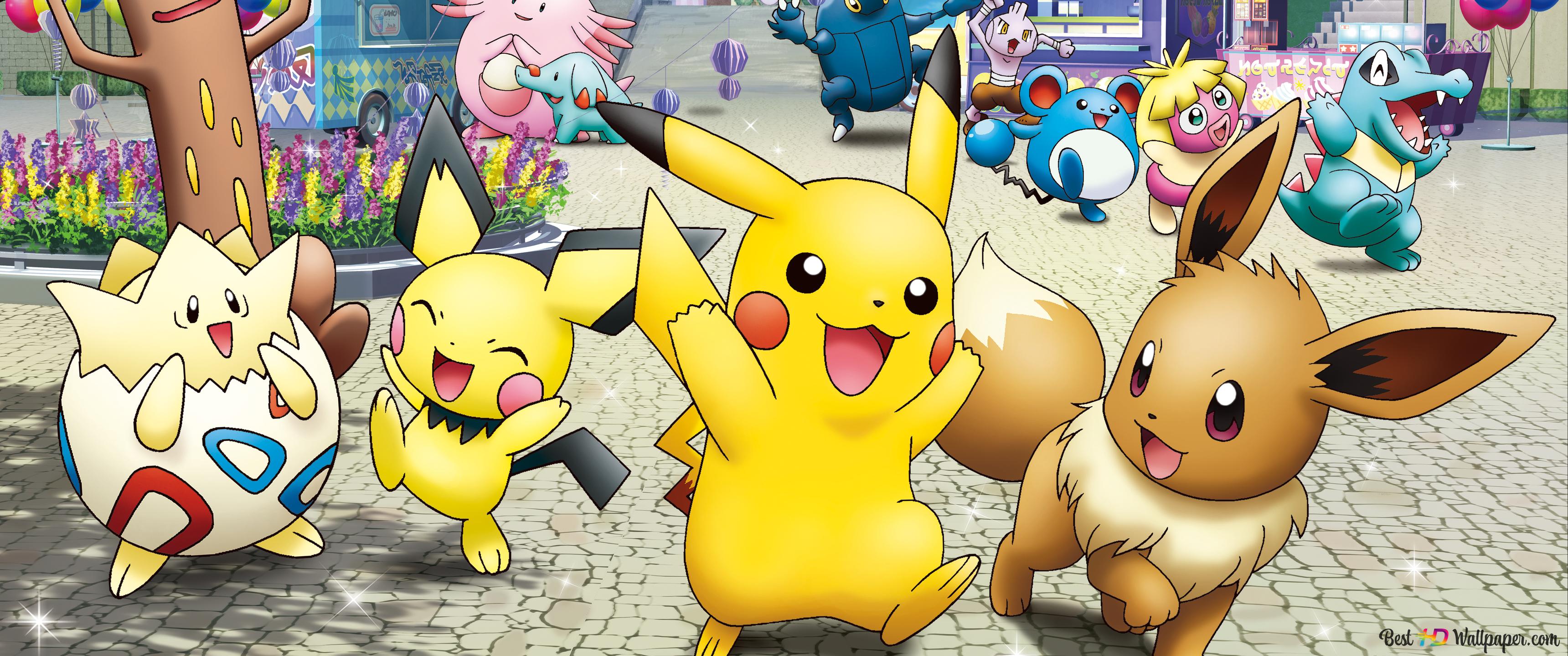 3440x1440 Pokemon Party 4K wallpaper download
