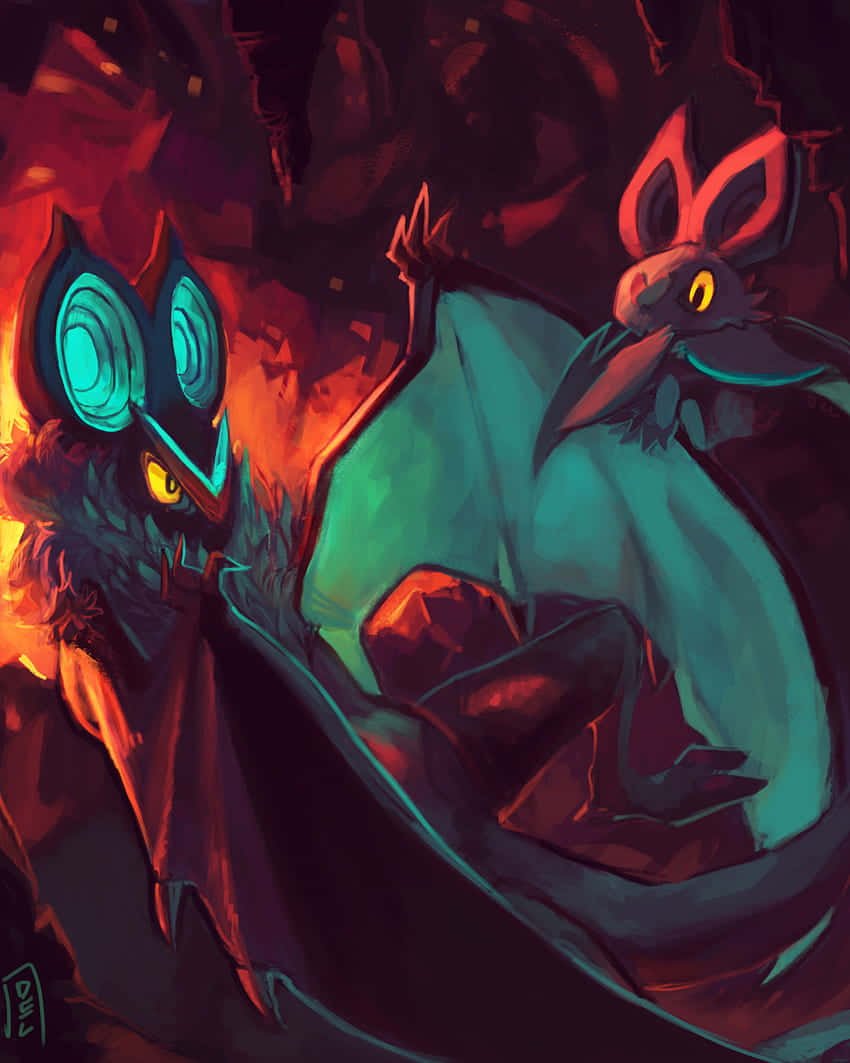 850x1063 Download Noibat And Noivern In Fiery Cave Wallpaper