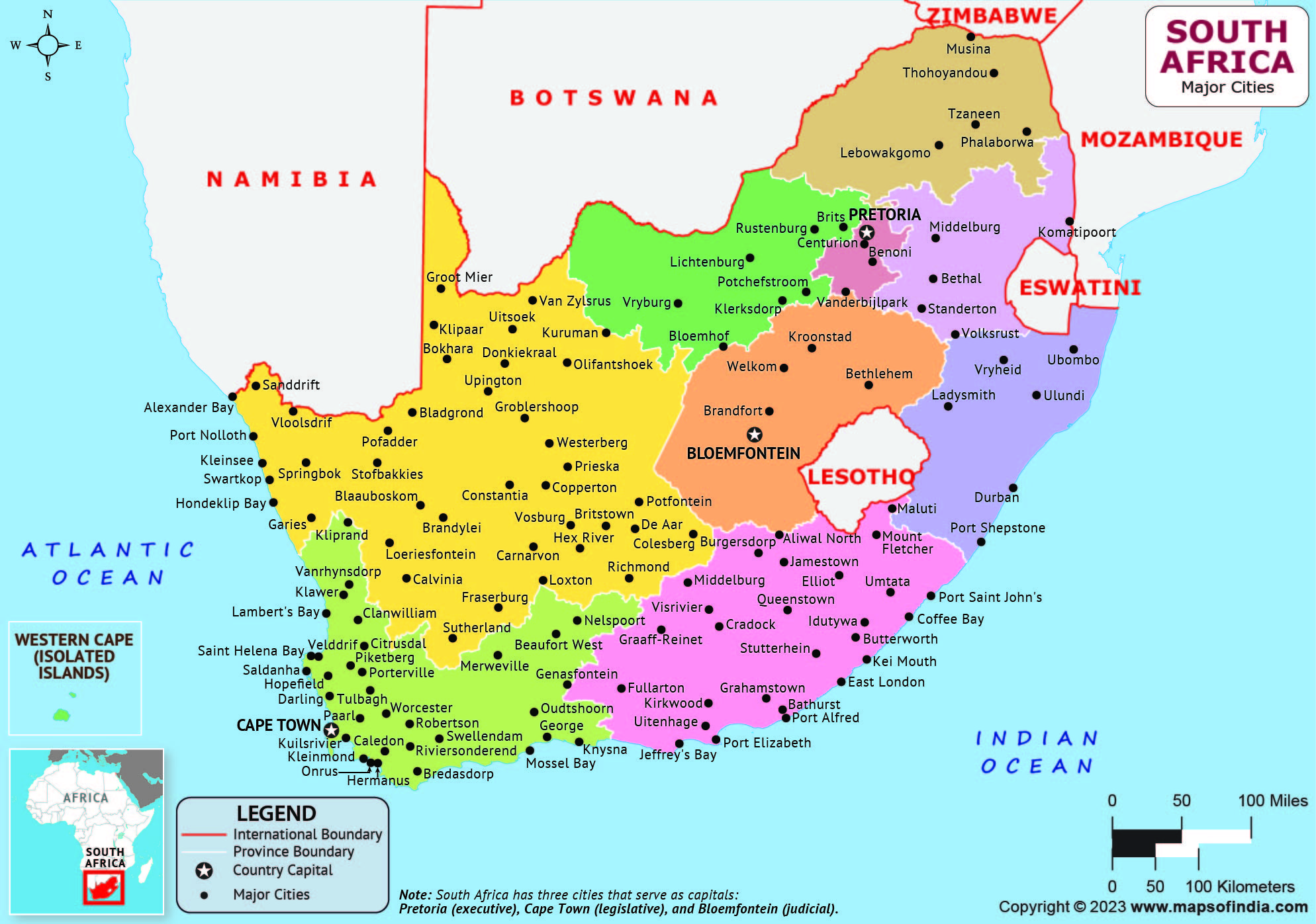 1988x1397 South Africa Major Cities Map. List of Major Cities in Different States of South Africa