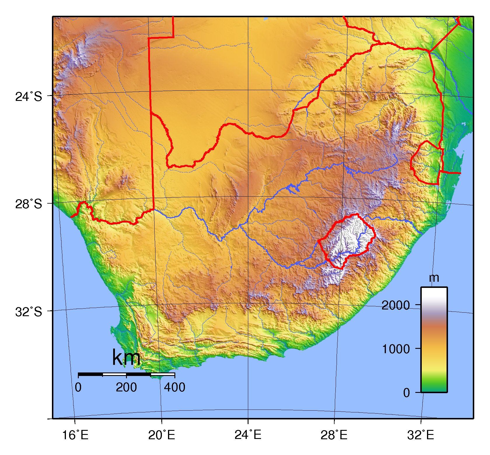 1680x1560 Large physical map of South Africa. South Africa. Africa. Mapsland. Maps of the World