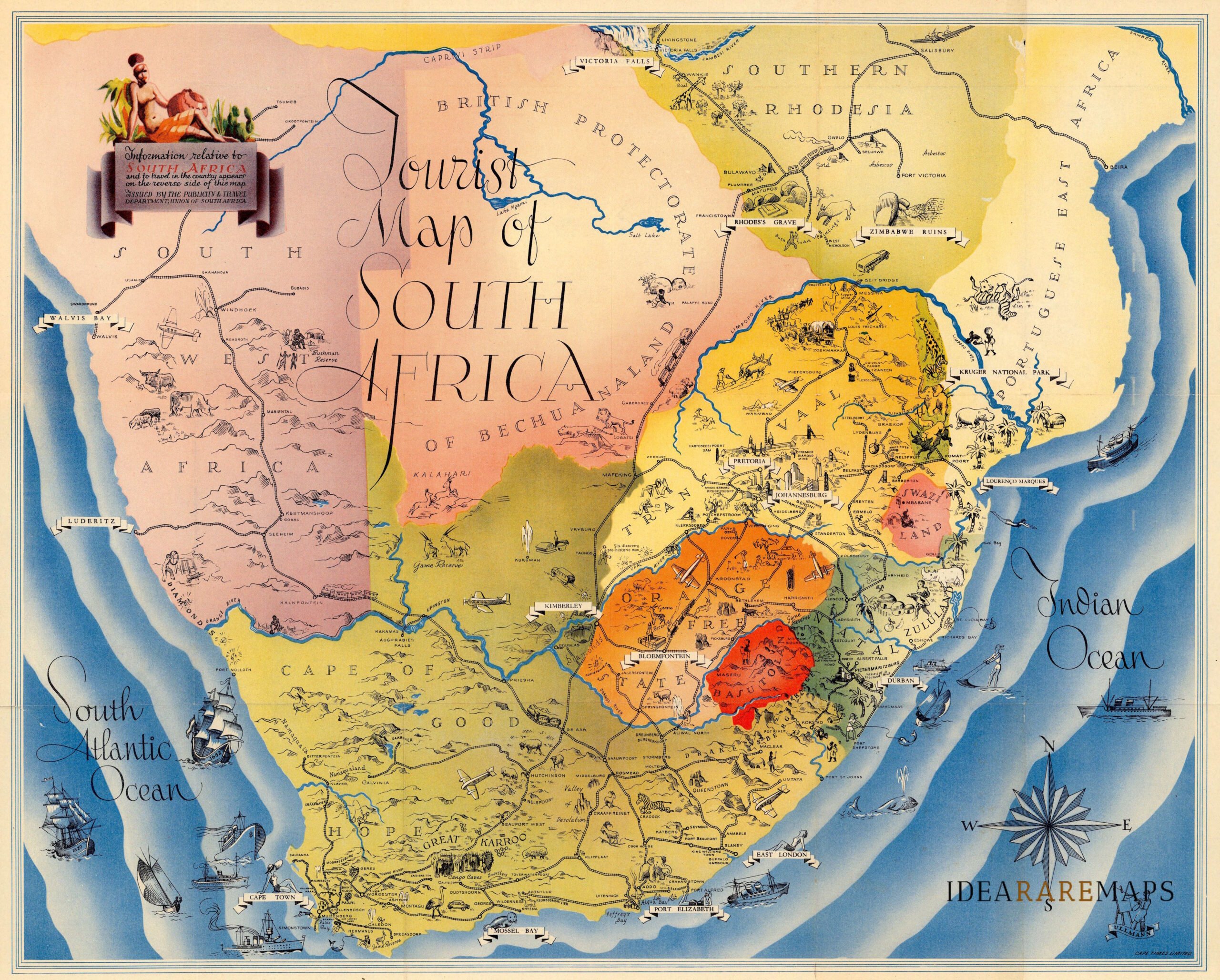 2560x2056 Tourist Map of South Africa Rare Maps