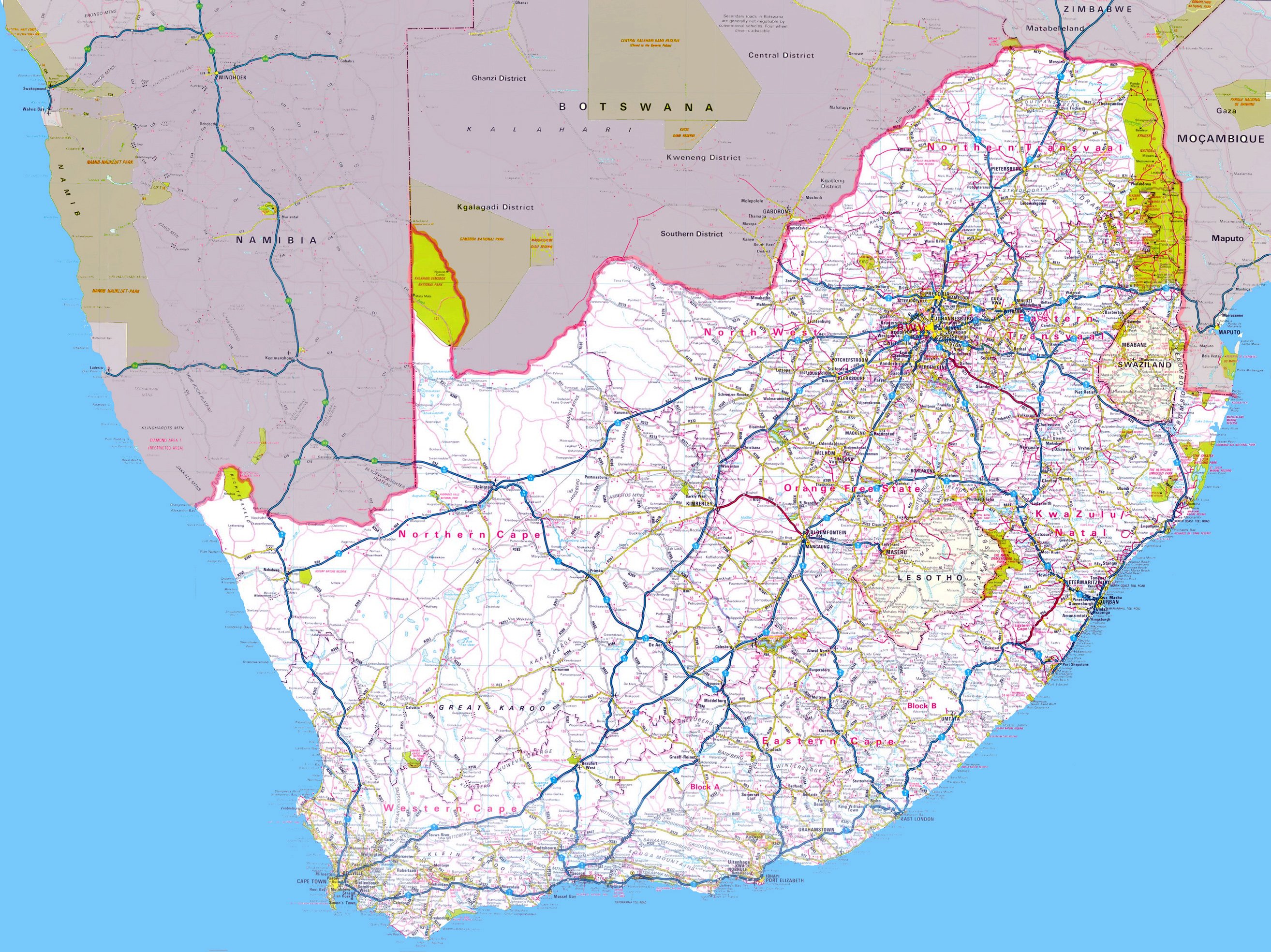 2628x1969 Large road map of South Africa. South Africa. Africa. Mapsland. Maps of the World