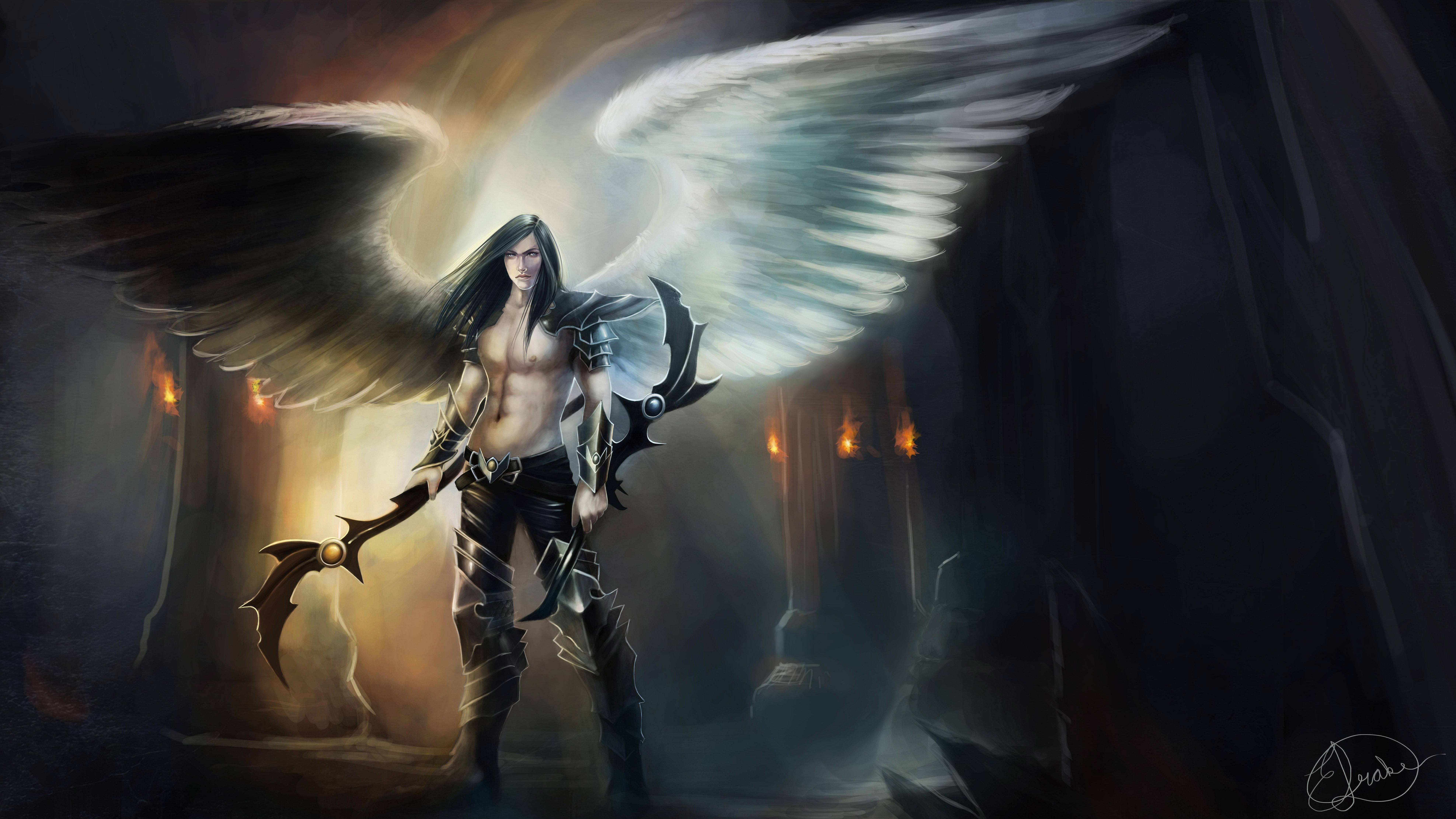 7900x4444 Angel Warrior Fantasy Man Wings Wallpaper, HD Artist Wallpaper, 4k Wallpaper, Image, Background, Photos and Picture