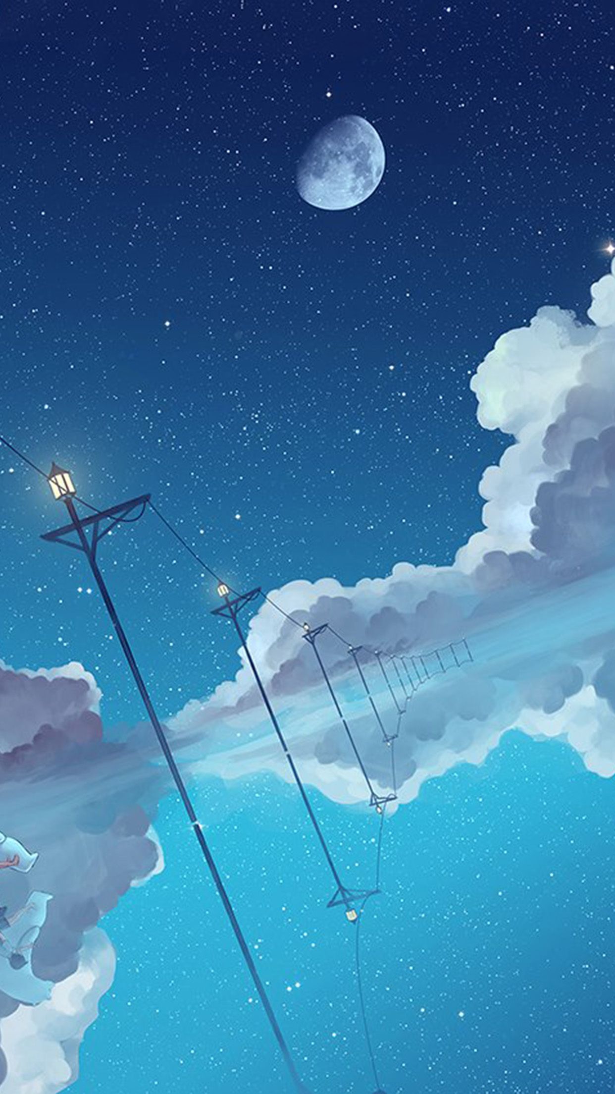 1242x2208 iPhone X wallpaper. illust star moon sky night art