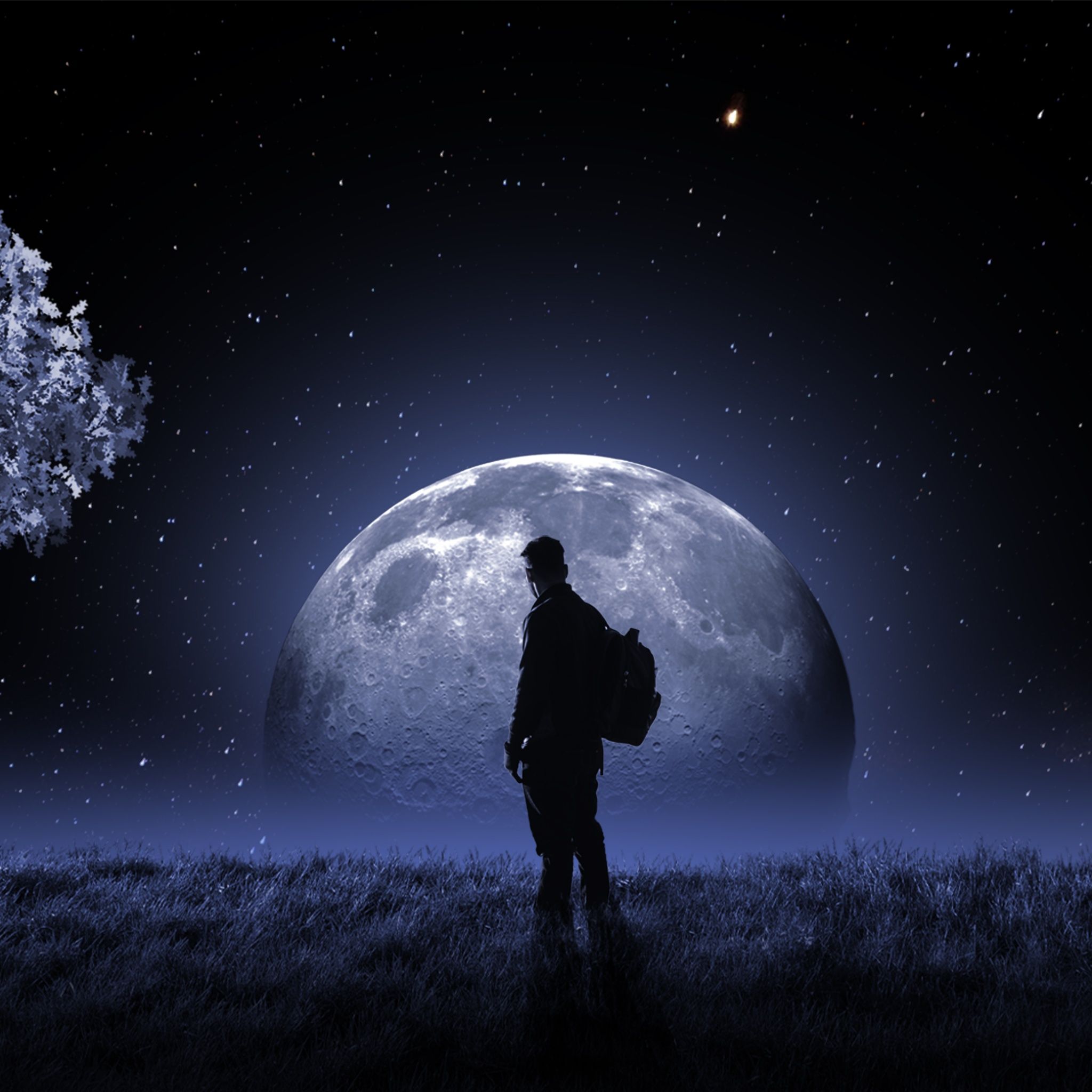 2048x2048 Moon Wallpaper 4K, Surreal, Night sky, Stars, light