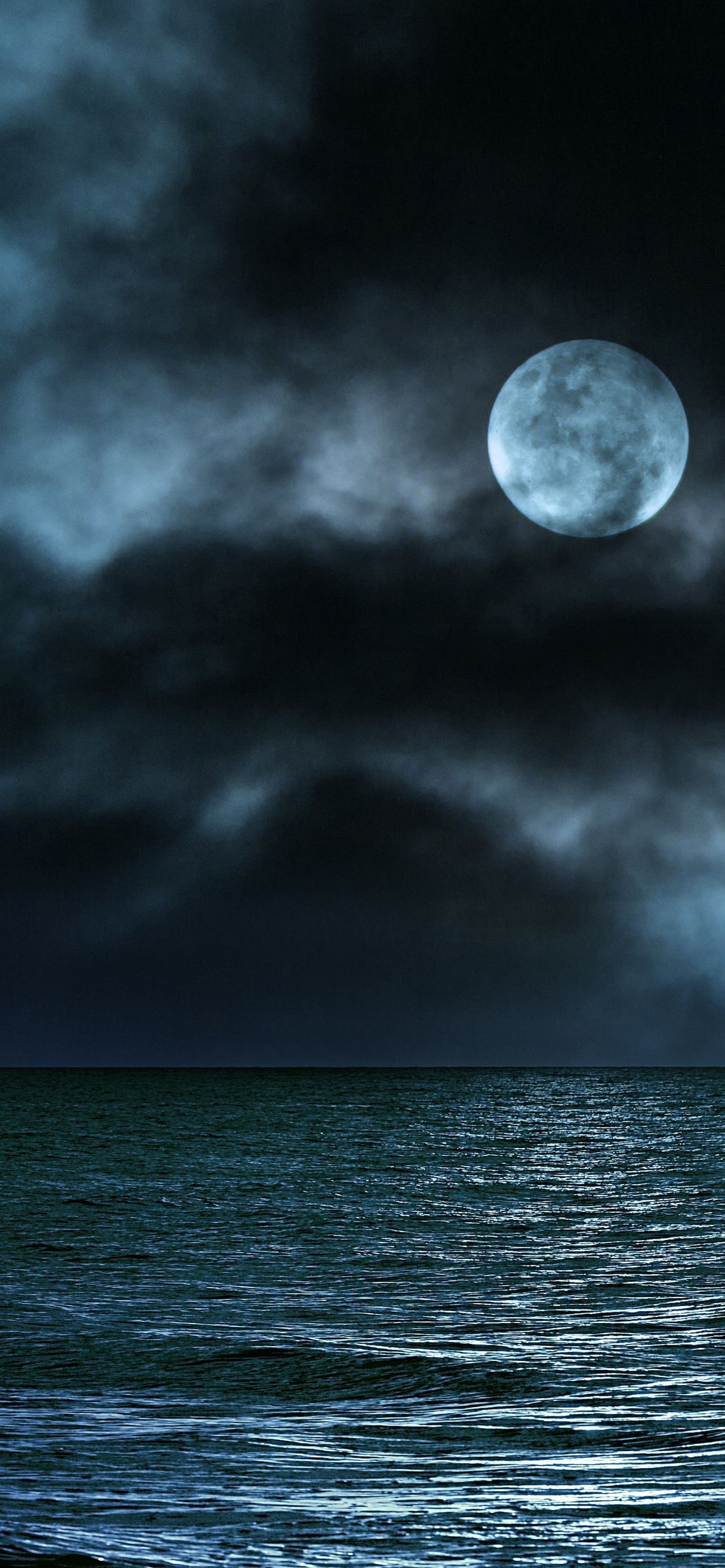 1284x2778 Moon Night Clouds Ocean Seascape 5K 8K