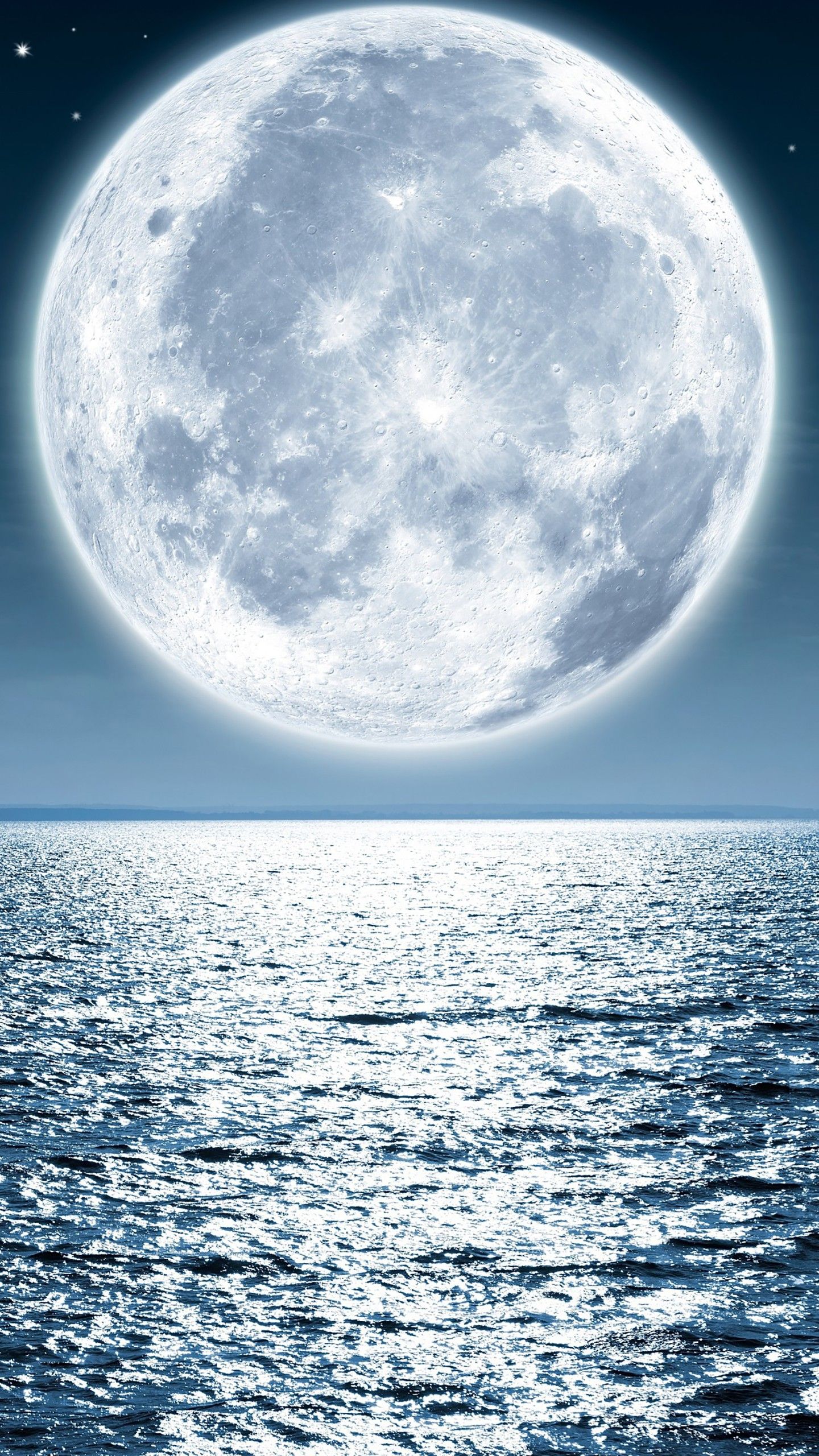 1440x2560 Moon Sea Night Beach 4K HD Wallpaper