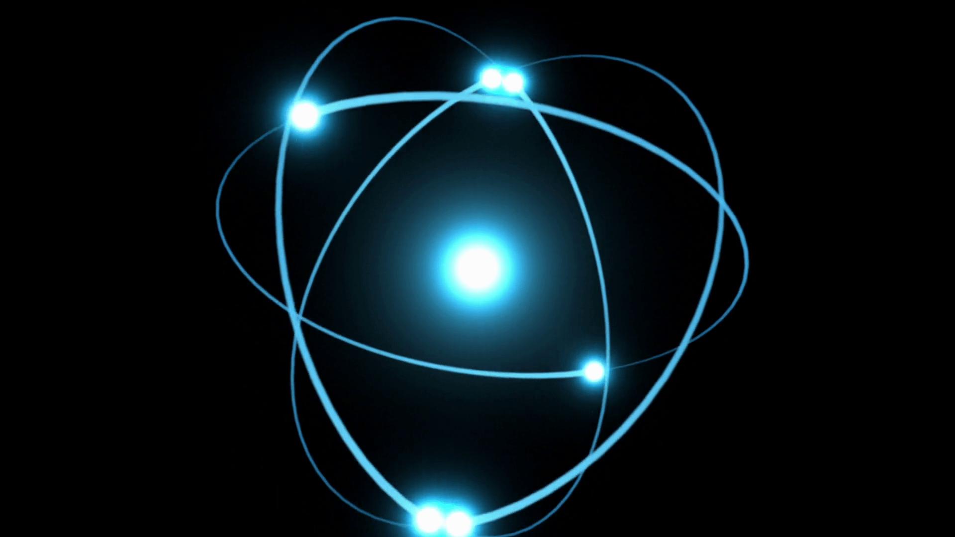 1920x1080 Light Streaks Following Flares and Spinning Around A Bright Energy Core. Atomic Energy. Atom Model With Particles Rotating Around Nucleus. Seamless Looping Motion Background. Full HD 1920 X 1080