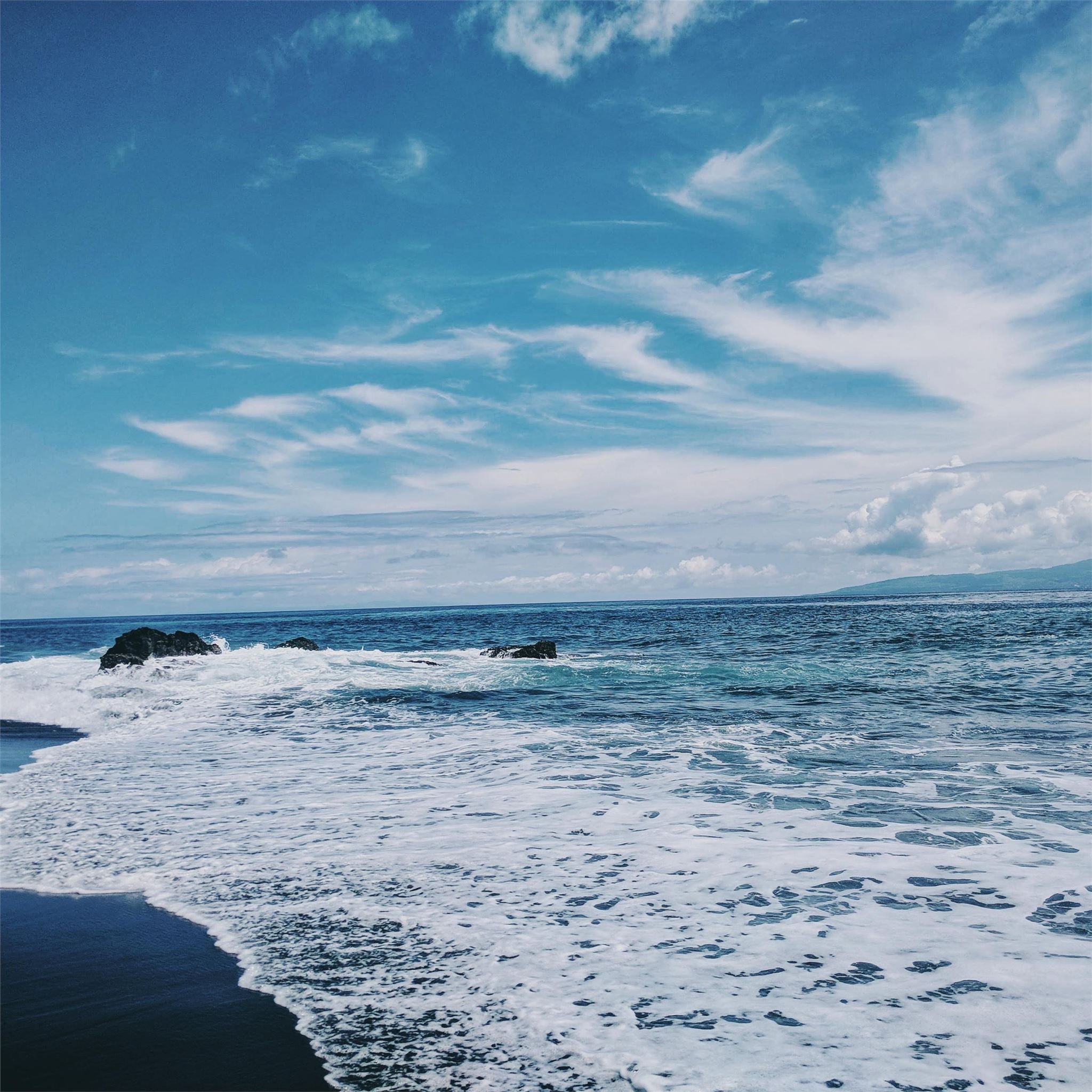 2048x2048 sea shore under blue sky 4k iPad Air Wallpaper Free Download