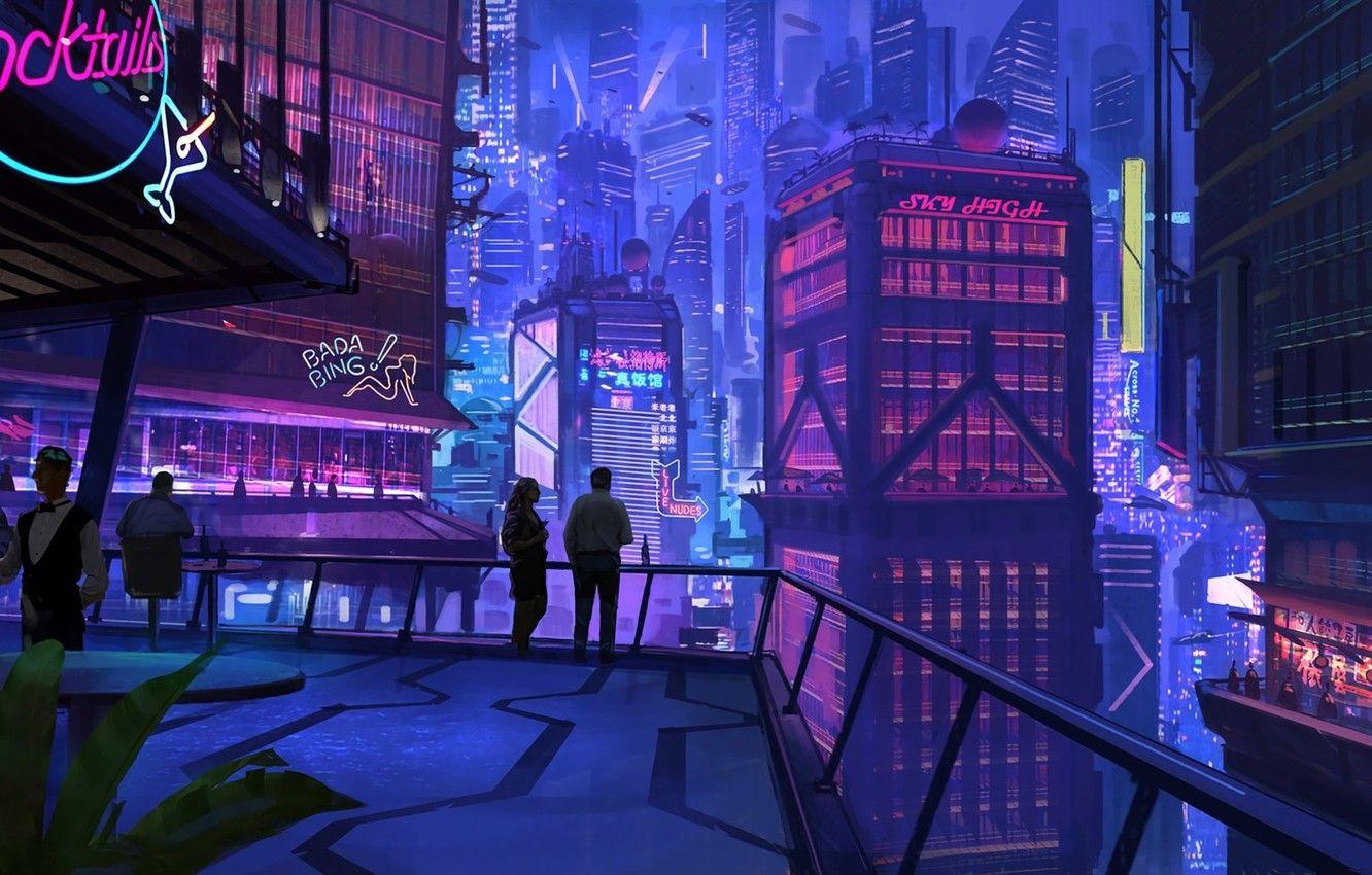 1332x850 Photo Wallpaper City, Art, Lights, Party, Balcony