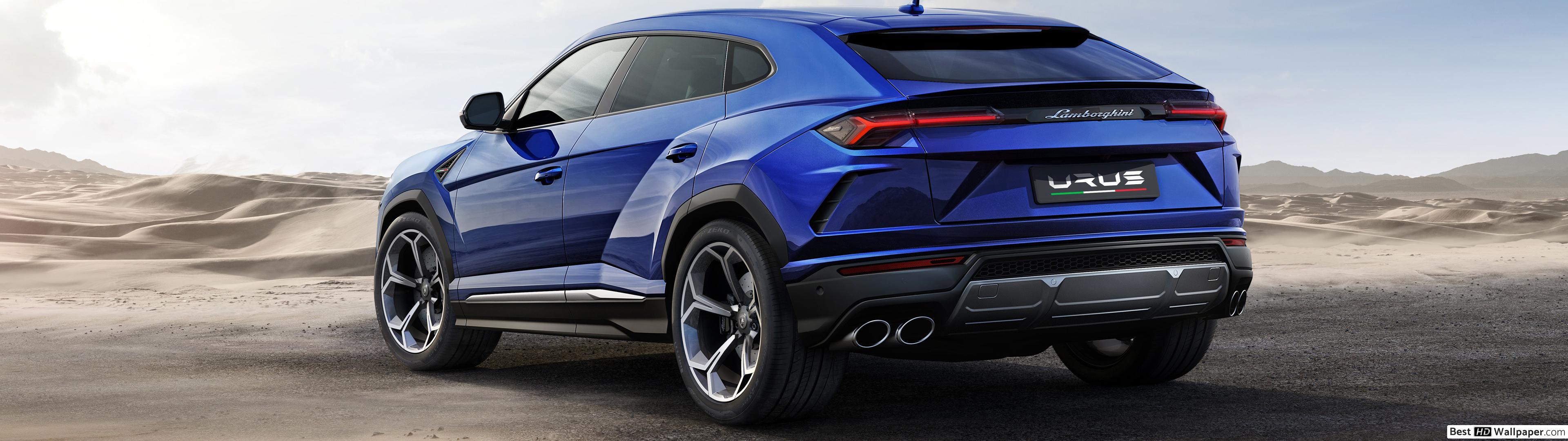 3840x1080 Blue Lamborghini Urus HD wallpaper download