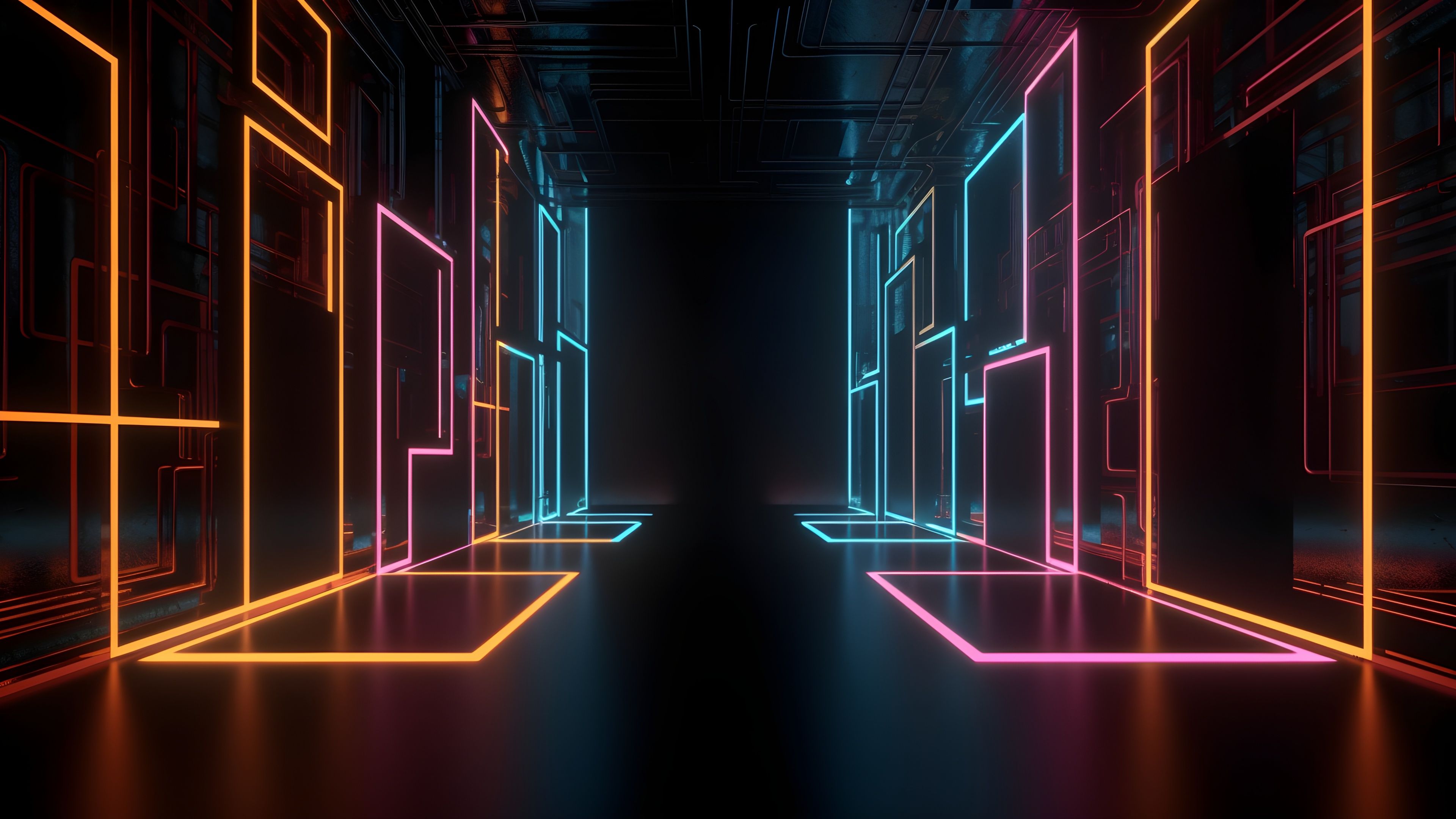 3840x2160 Neon Wallpaper 4K, Aesthetic, Corridor, 5K