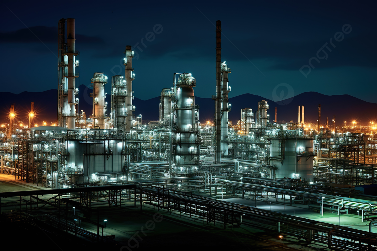 1200x800 An Oil Refinery Plant In Night Time With Many Pipes Photo And Picture For Free Download