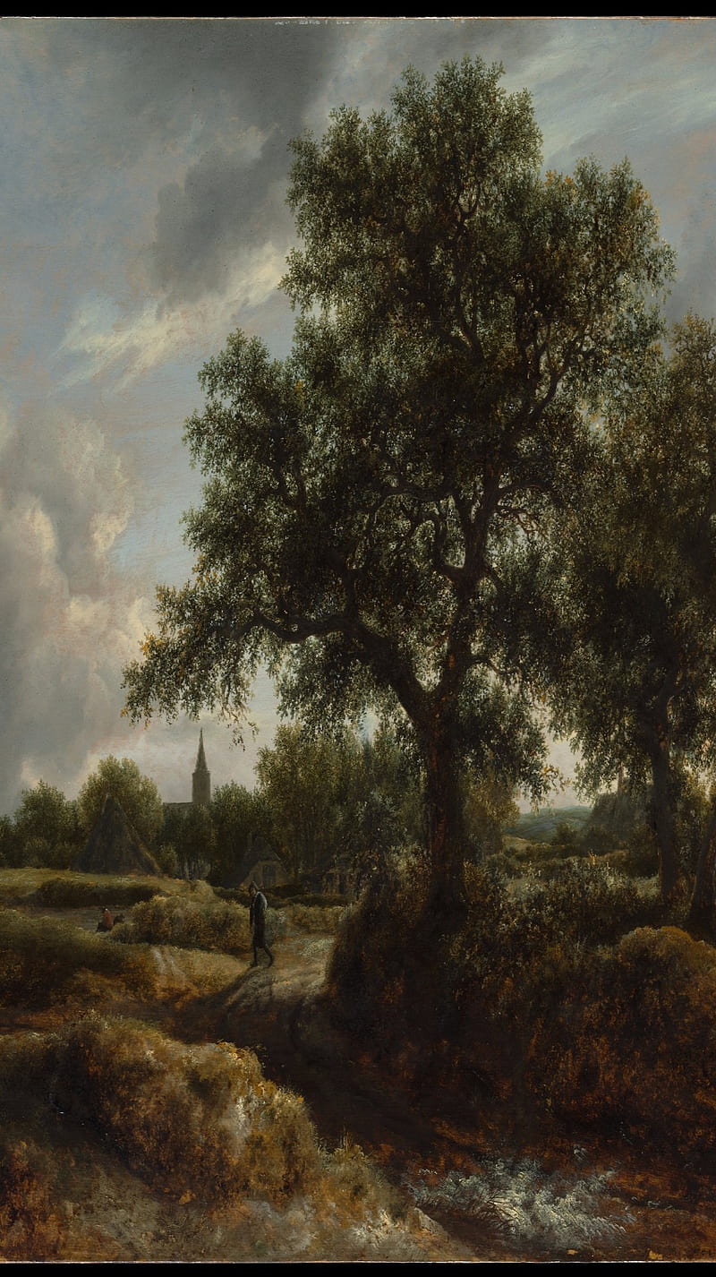 800x1426 Village landscape, dutch, oil paint, HD phone wallpaper