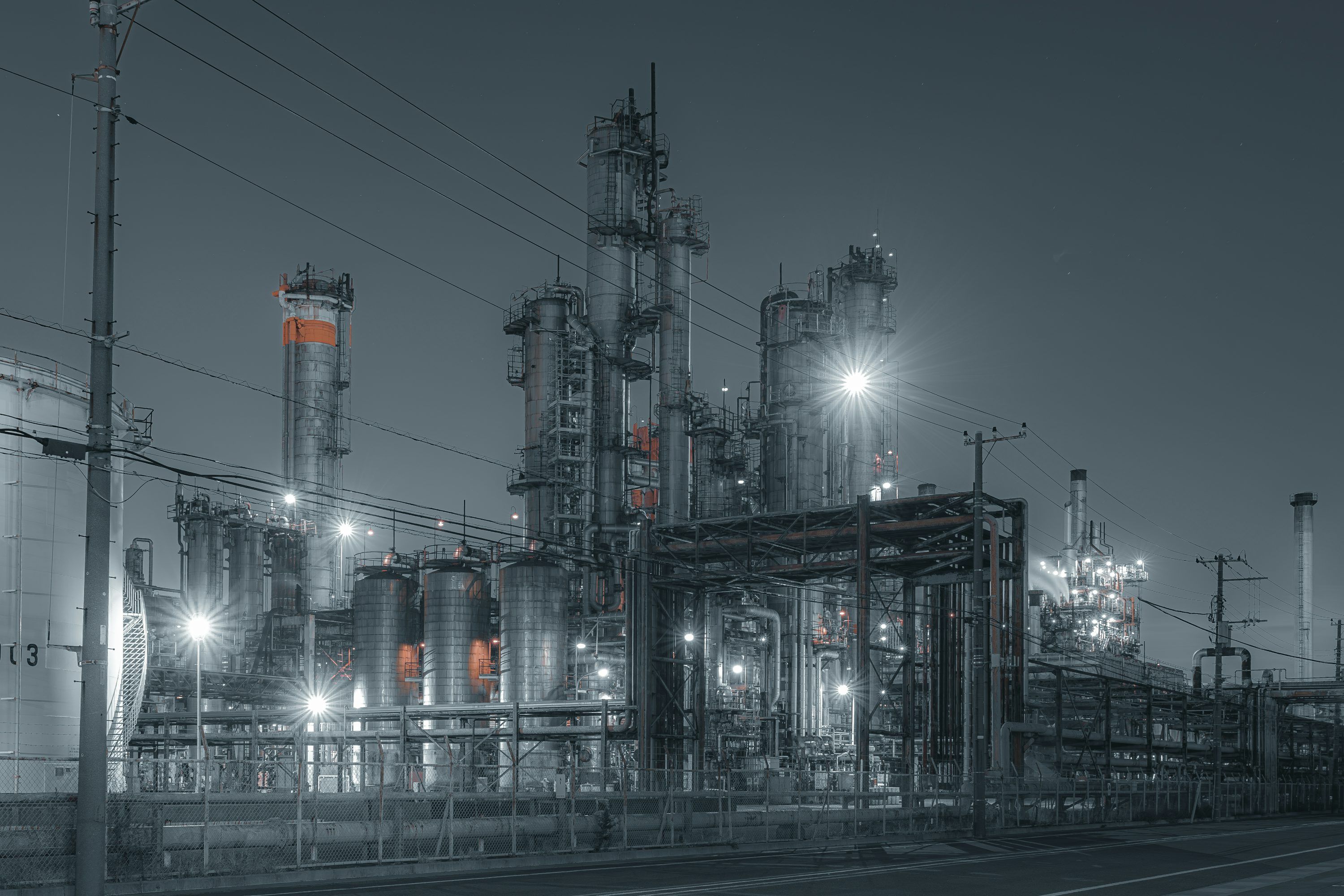 3000x2000 An industrial factory with a lot of lights photo