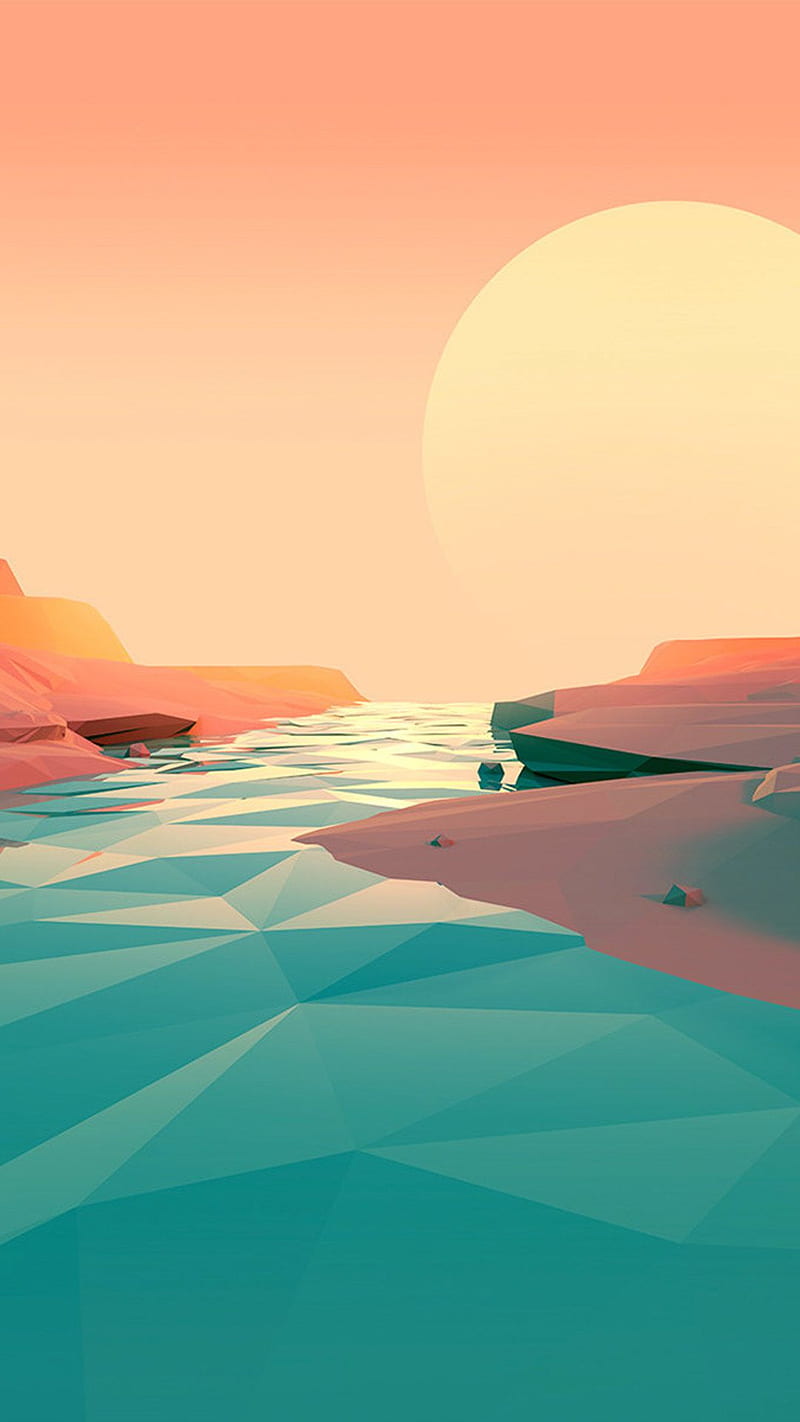 800x1422 Low poly, polygon, lake, sunset, minimalism, minimalist, artist, artwork, digital art, HD phone wallpaper