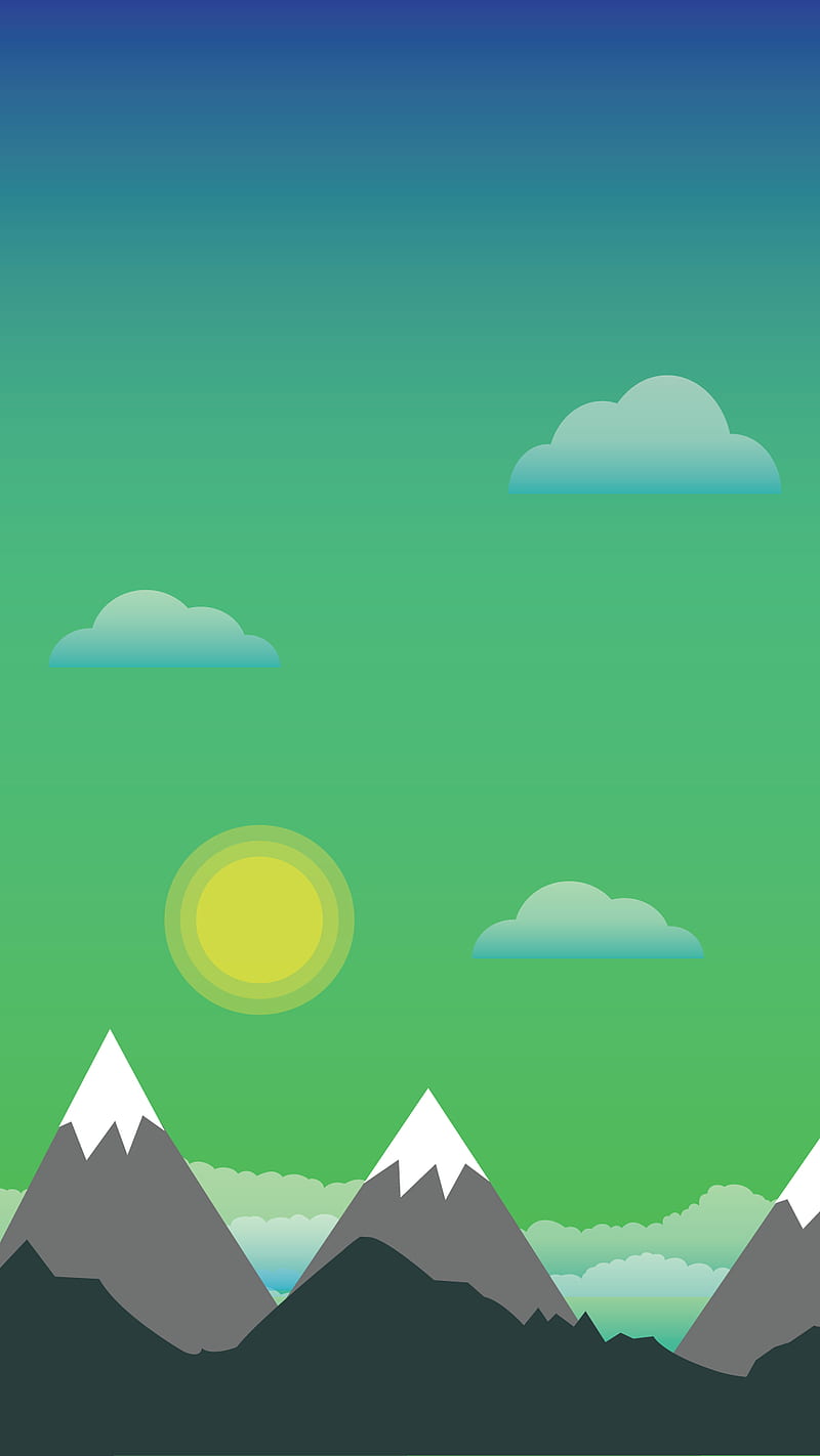 800x1422 Digital art, nature, mountains, portrait display, snowy peak, Sun, clouds, minimalism, HD phone wallpaper