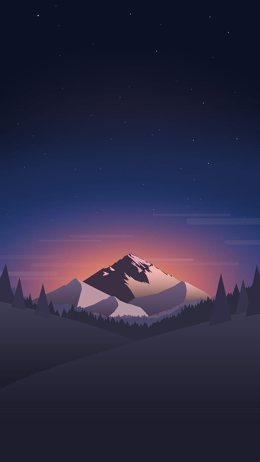 850x1510 Digital Minimal Mountains Forest Night IPhone. Landscape, Minimal, Minimalist, Flat Design iPhone HD phone wallpaper