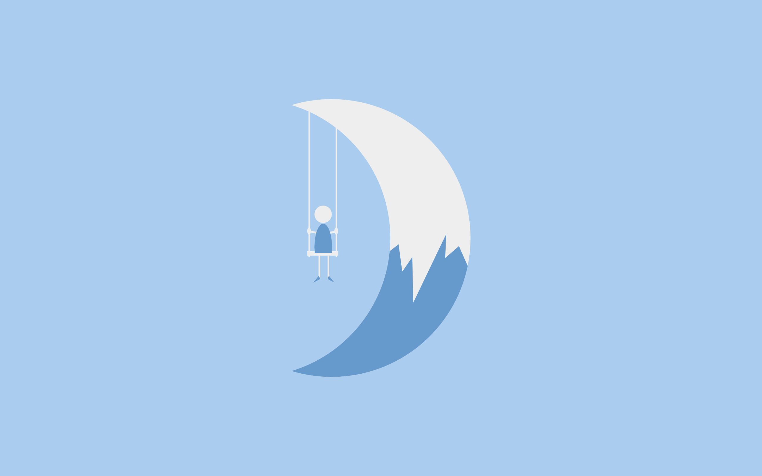 2560x1600 minimalism, Digital Art, Simple Background, Moon, Swings, Blue Wallpaper HD / Desktop and Mobile Background