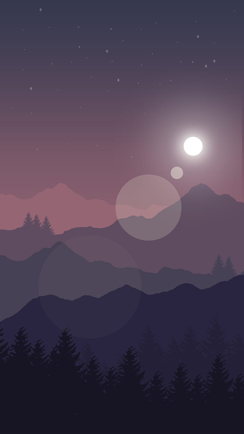 800x1422 Digital art, nature, mountains, portrait display, trees, forest, Moon, stars, HD phone wallpaper