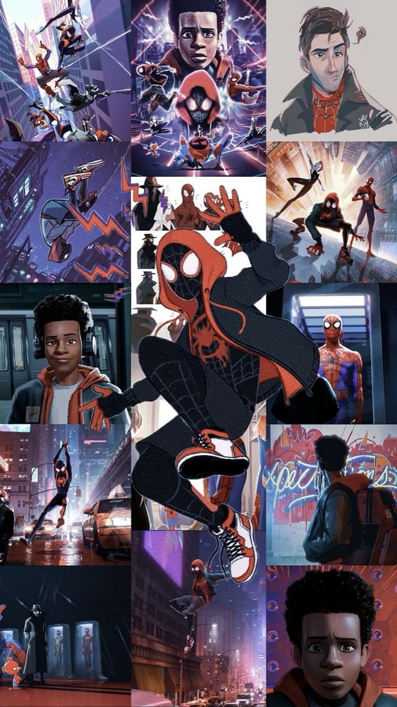 800x1422 Spider Verse Collage, black, black kid, cartoon, entertainment, spider man, spider verse, HD phone wallpaper