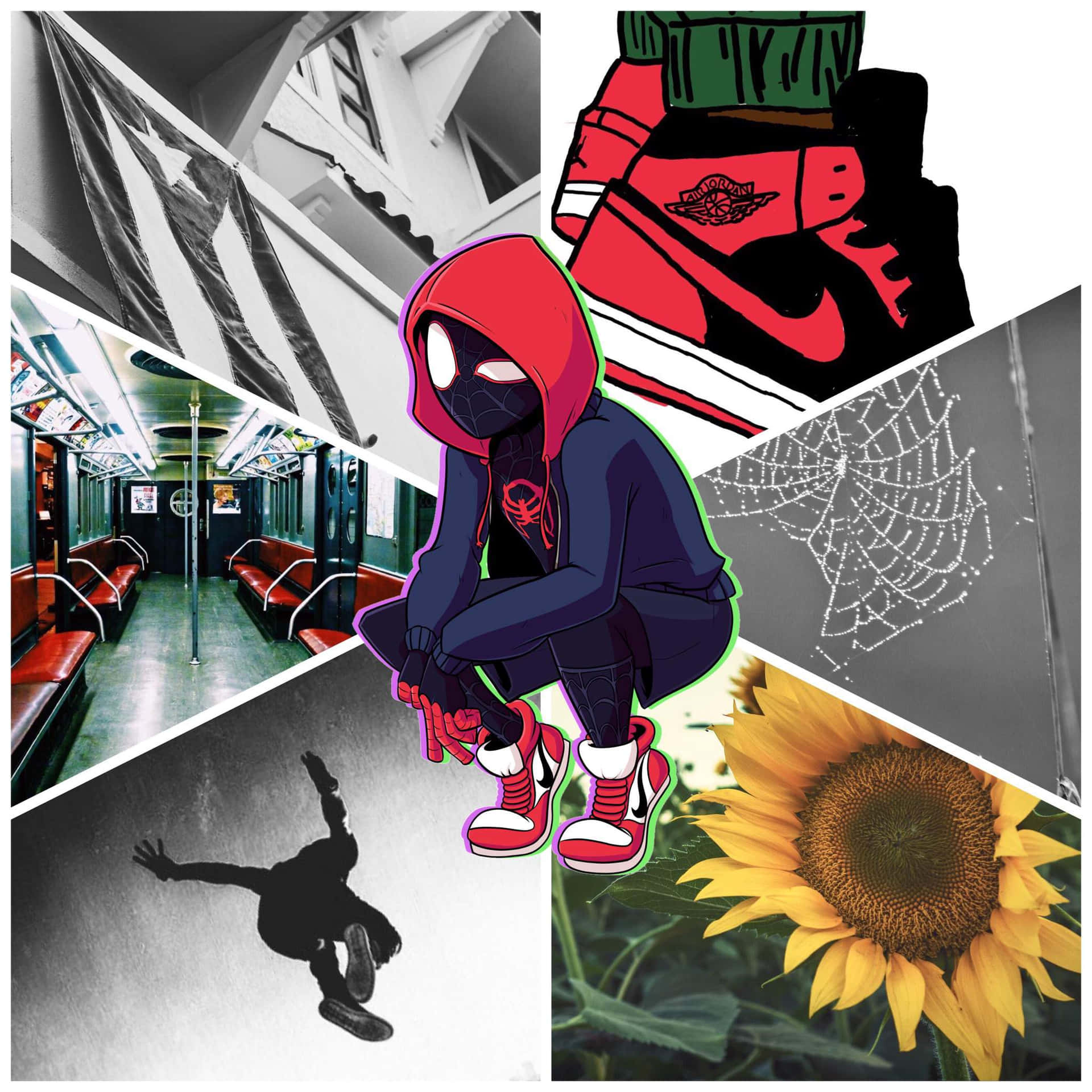 1920x1920 Download Miles Morales Aesthetic Collage Wallpaper
