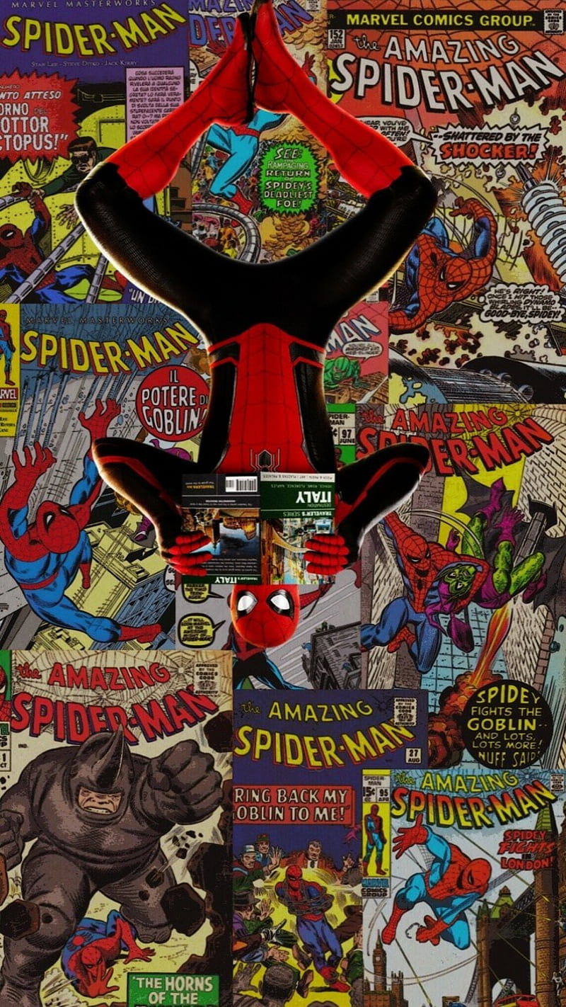 800x1422 Spidey Collage, comic, entertainment, people, peter parker, red, spiderman, HD phone wallpaper