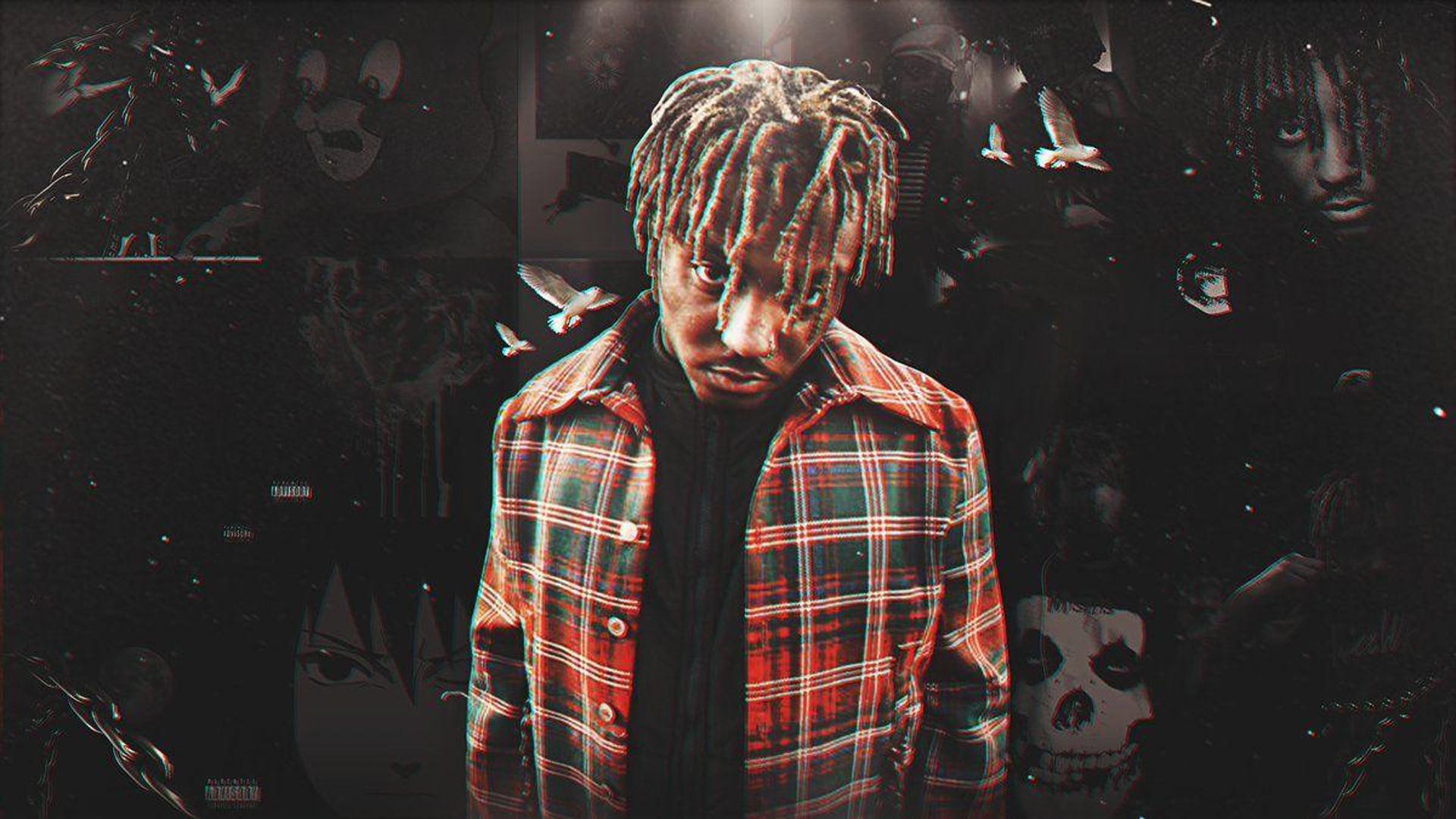 1920x1080 Juice Wrld In Faces Background Wearing Striped Shirt HD Juice Wrld Wallpaper