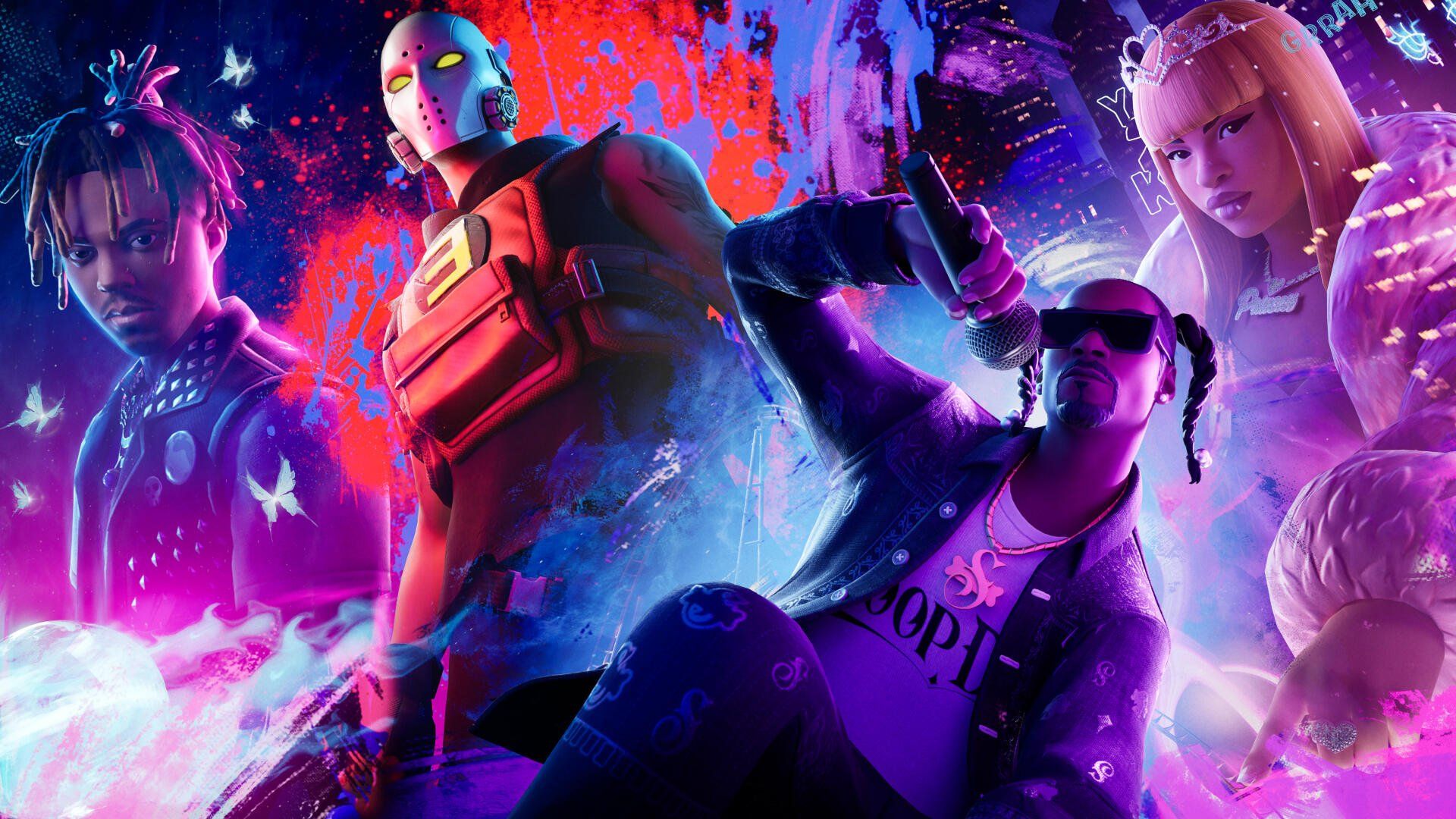 1920x1080 Fortnite Legends Unite: Juice WRLD, Eminem, Snoop Dogg & Ice Spice HD Wallpaper