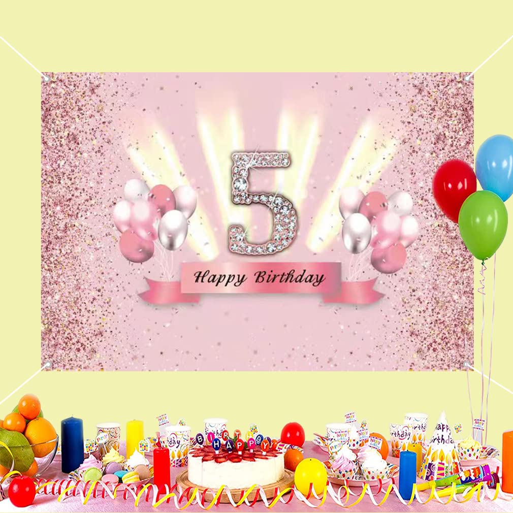 1010x1010 Amazon.com : Happy 5th Birthday Decorations for Girls Banner Party Deco, Anniversary Fabric Sign Poster, Pink Photo Background, Party Supplies for Girl 5 Years Old, 59x35.4
