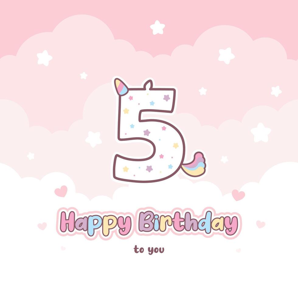 980x980 Fifth birthday greeting card with cute unicorn number