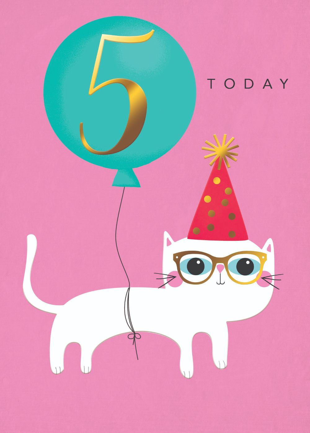 1000x1399 Girls 5 Today Cat Gold Foiled 5th Birthday Greeting Card