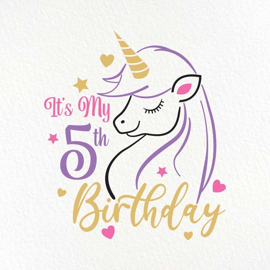 1080x1080 5th Birthday Unicorn SVG: Printable Illustration (digital Download)