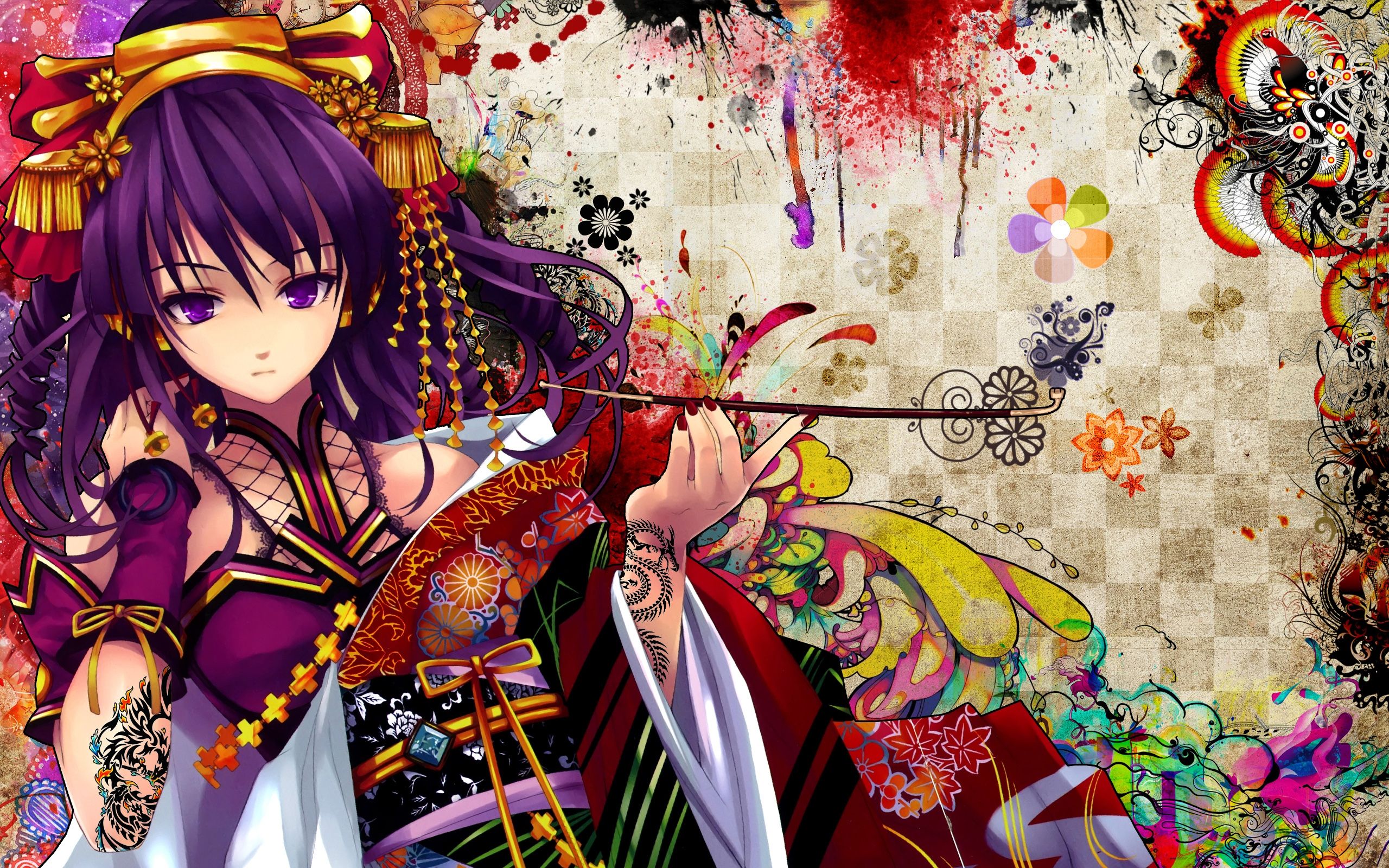 2560x1600 Wallpaper Woman in Red and White Kimono Anime Character, Background Free Image