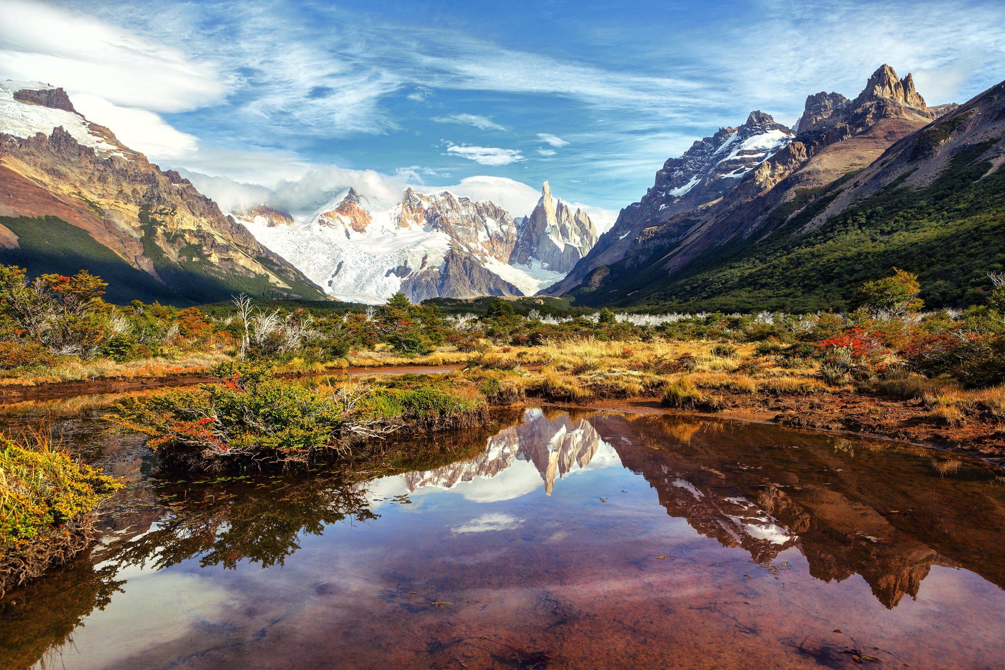 2048x1365 Stunning Andes Reflection: HD Wallpaper of Patagonia's Serene Landscape