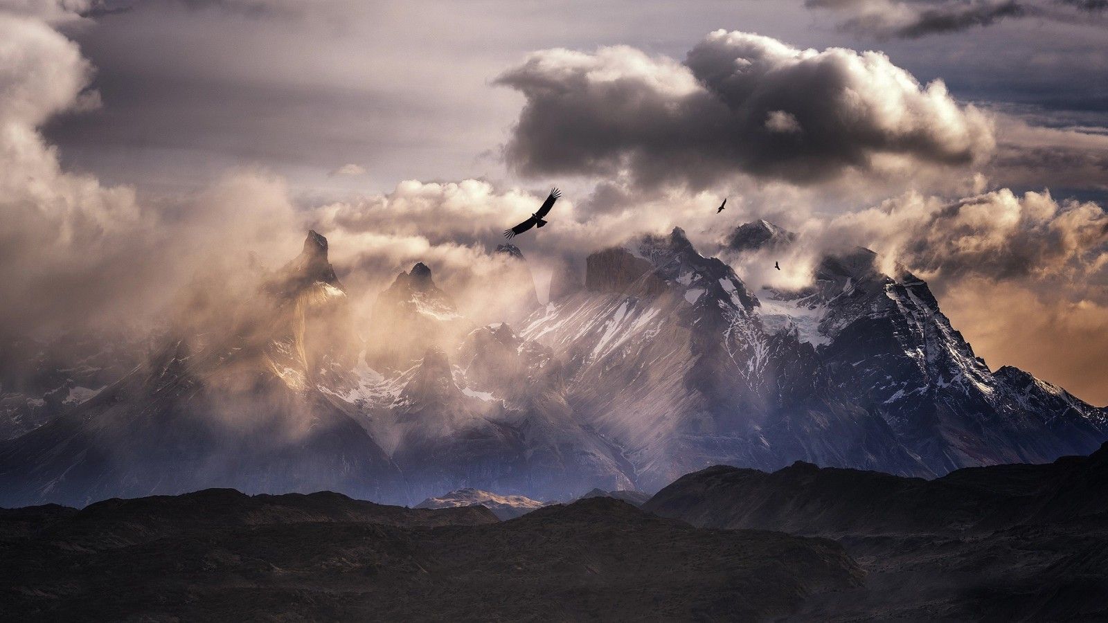 1600x900 Andes Bird Cloud Landscape Mountain South America HD Nature Wallpaper