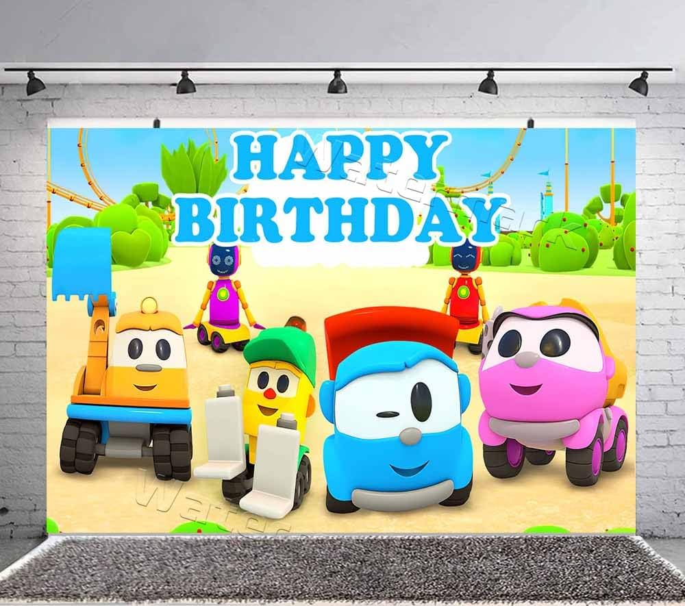 1000x885 Leo The Truck Backdrop for Birthday Baby Shower Party Supplies Banner Background Photography Decoration Background 7x5ft : Amazon.sg: Electronics