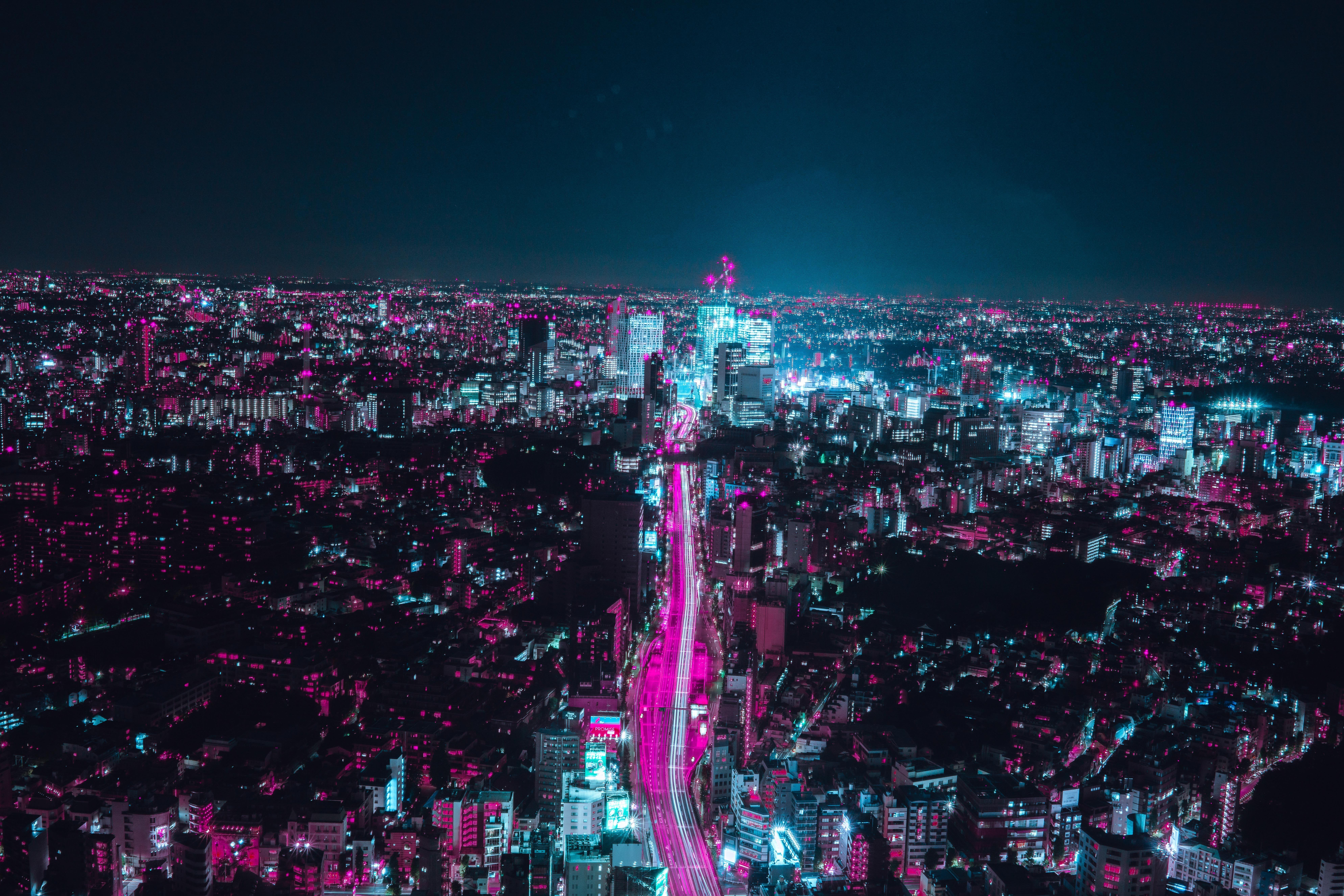 7952x5304 7952x5304 street, cyberpunk, city view, neon, Creative Commons image, glow, purple, cityscape, building, pink, wallpaper, city, tokyo, landscape, night, blue, desktop wallpaper, light, city light, urban. Mocah HD Wallpaper