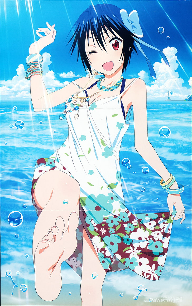 728x1158 HD wallpaper: anime, girls, hair, nisekoi, series, short, summer, tsugumi